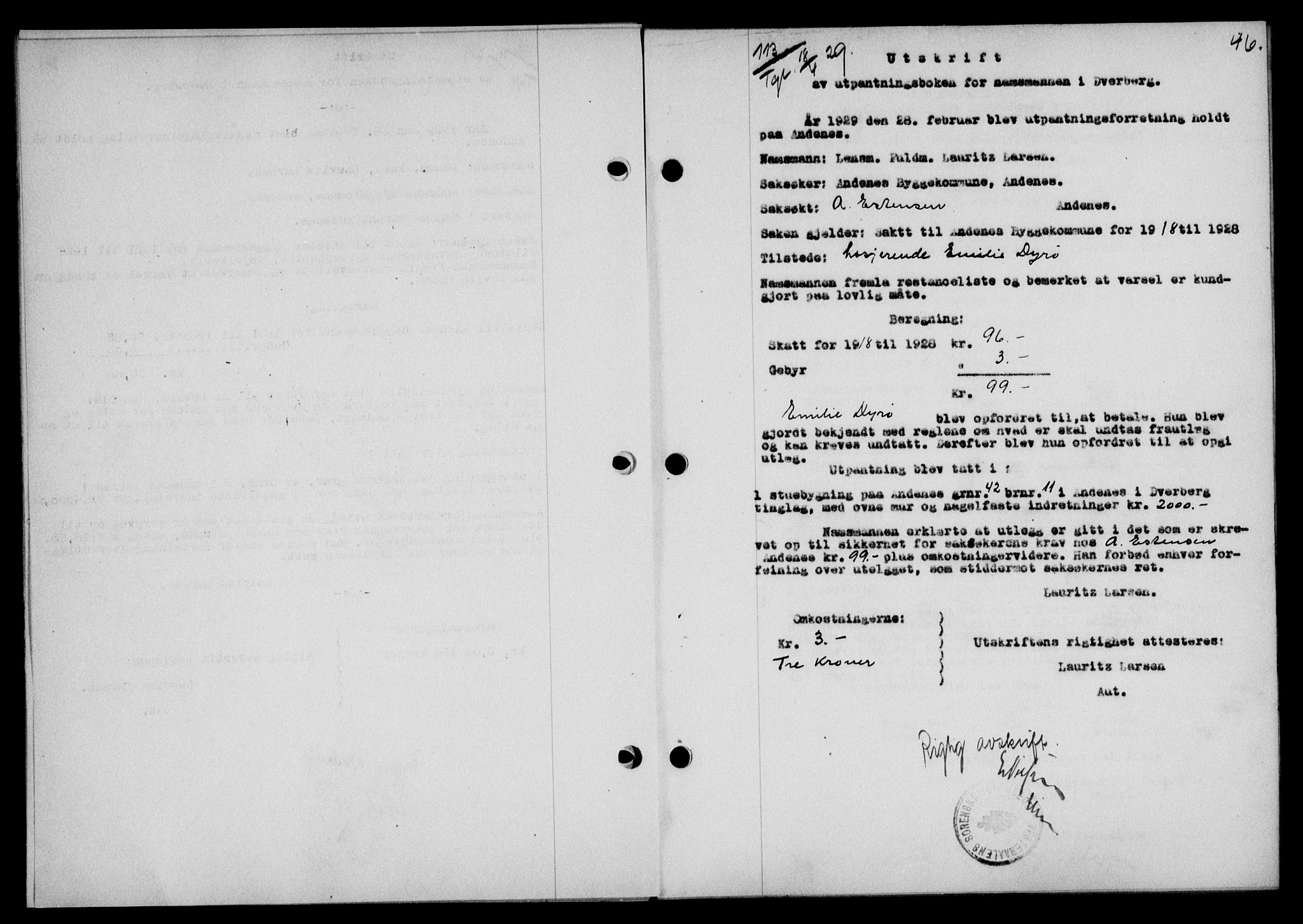 Vesterålen sorenskriveri, SAT/A-4180/1/2/2Ca/L0049: Mortgage book no. 42, 1929-1929, Deed date: 18.04.1929