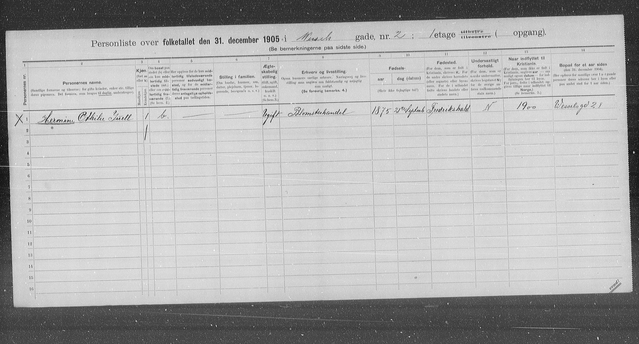 OBA, Municipal Census 1905 for Kristiania, 1905, p. 67251