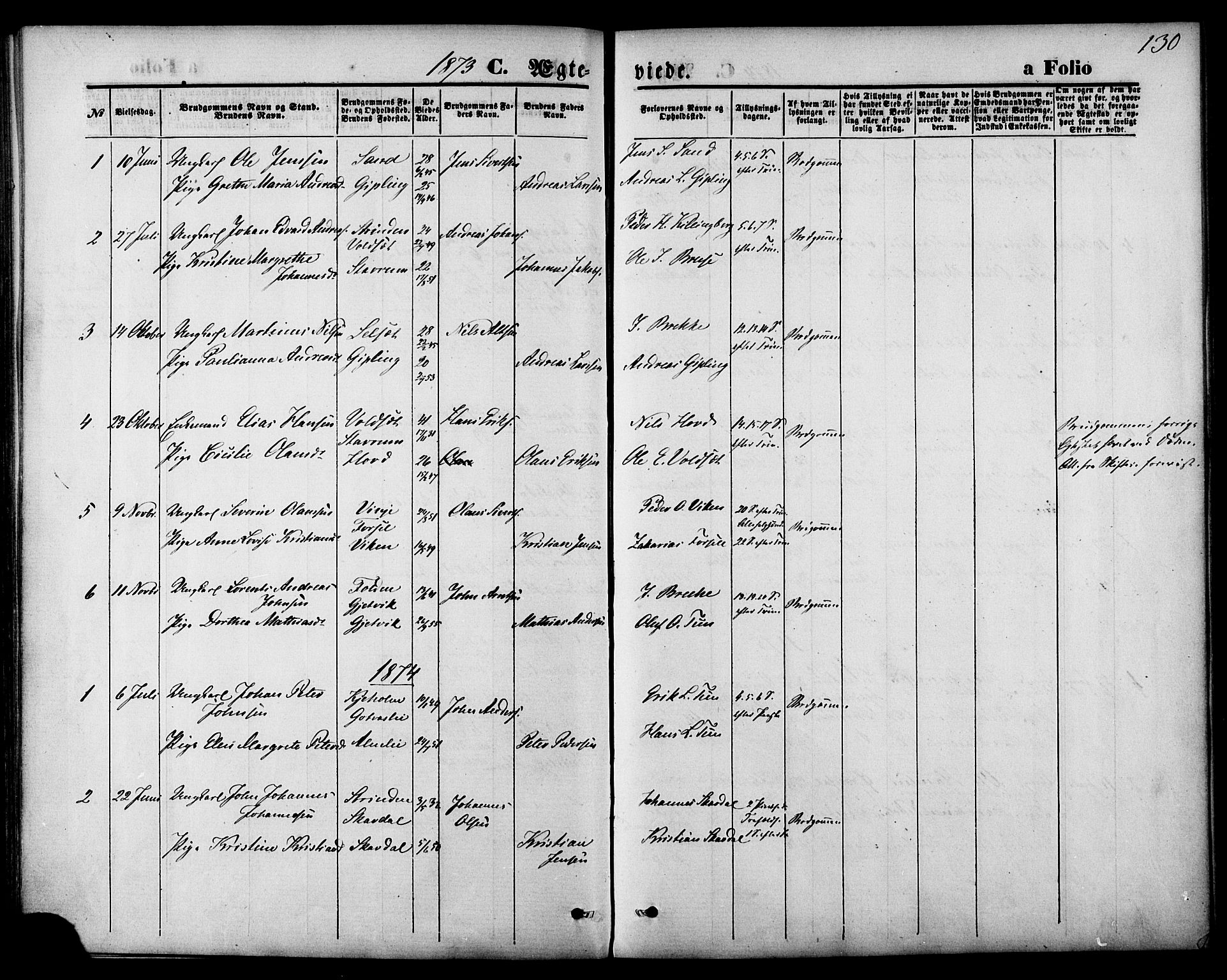 Ministerialprotokoller, klokkerbøker og fødselsregistre - Nord-Trøndelag, AV/SAT-A-1458/744/L0419: Parish register (official) no. 744A03, 1867-1881, p. 130