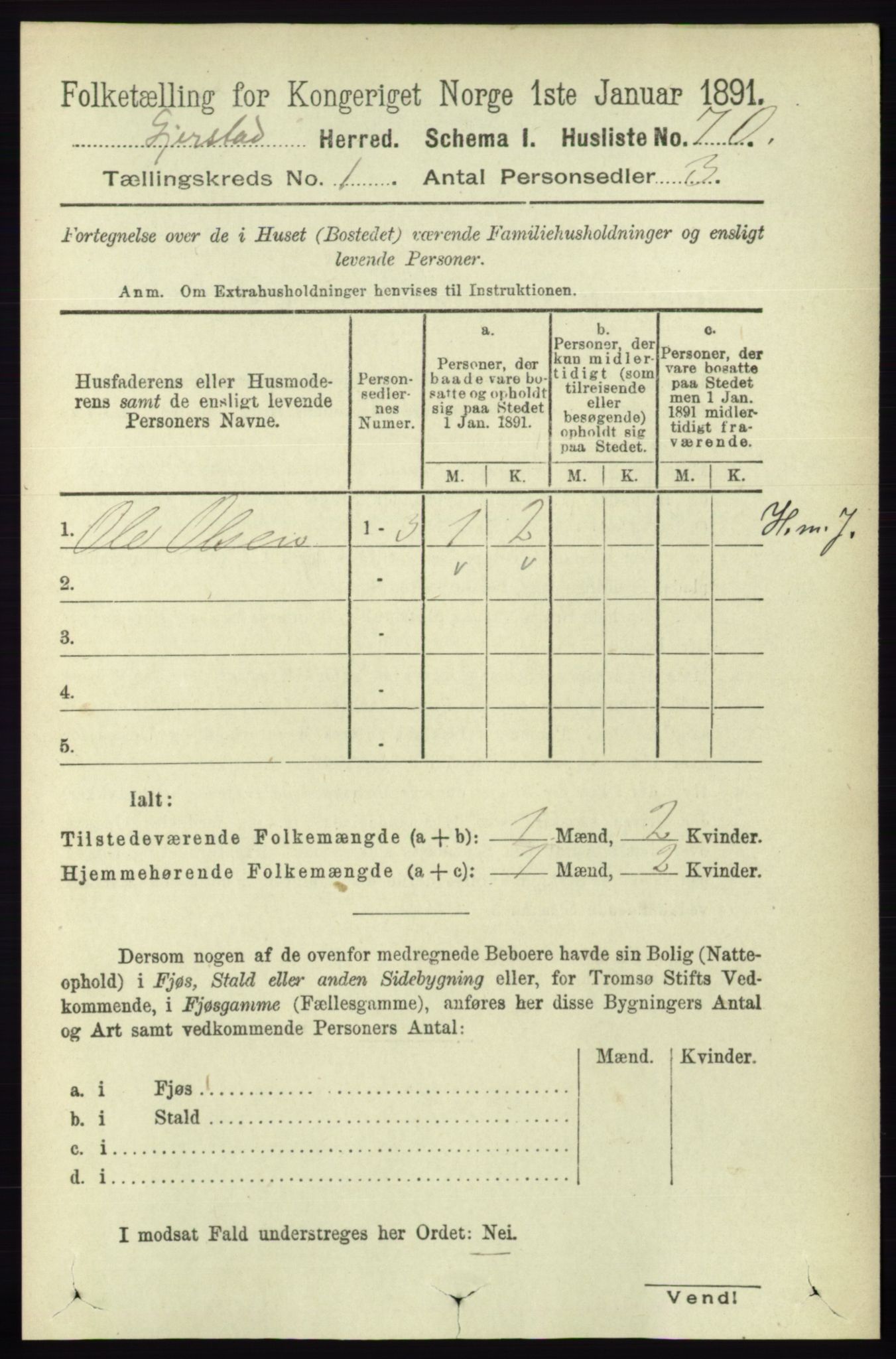 RA, 1891 census for 0911 Gjerstad, 1891, p. 91