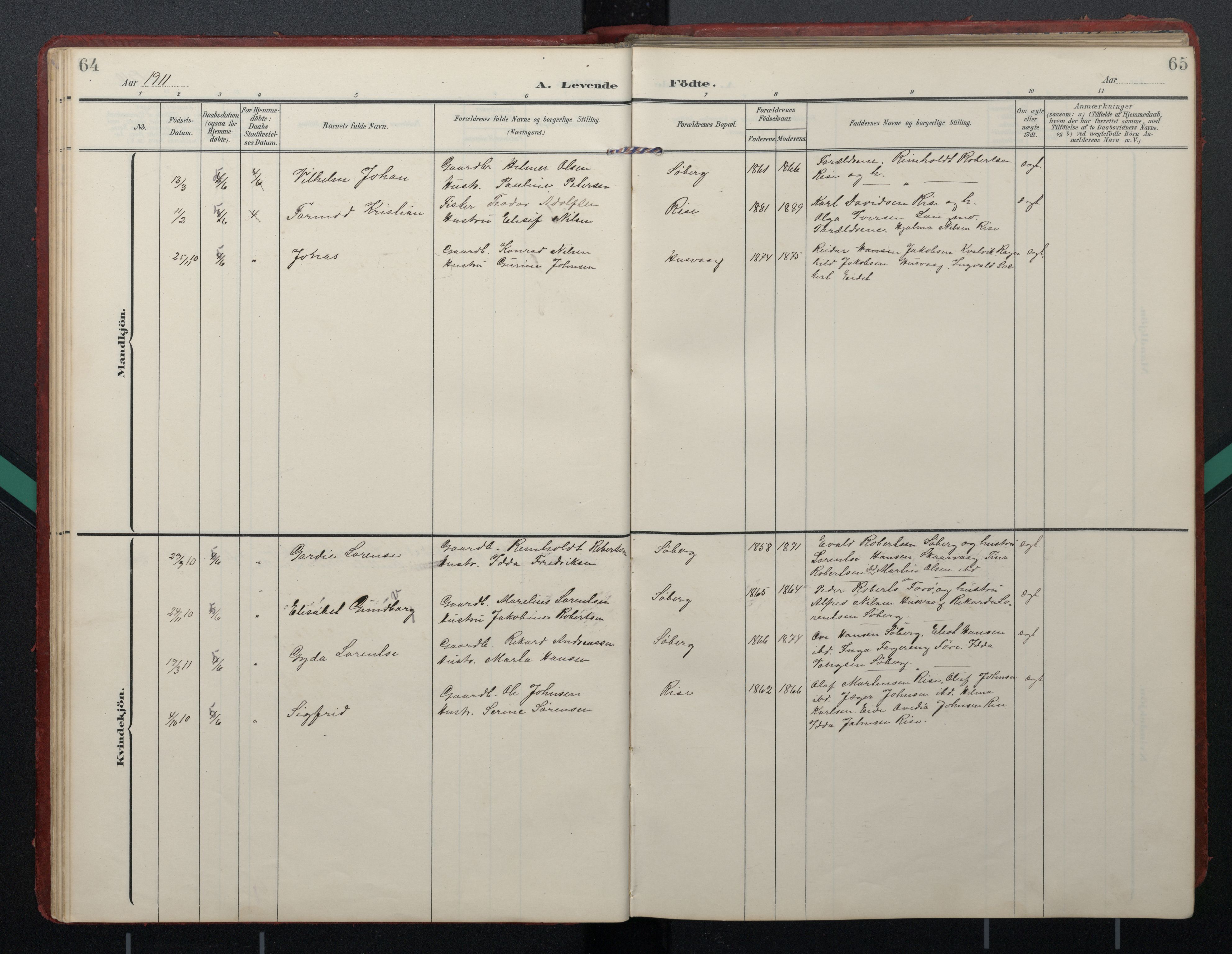 Ministerialprotokoller, klokkerbøker og fødselsregistre - Nordland, SAT/A-1459/892/L1322: Parish register (official) no. 892A03, 1904-1921, p. 64-65