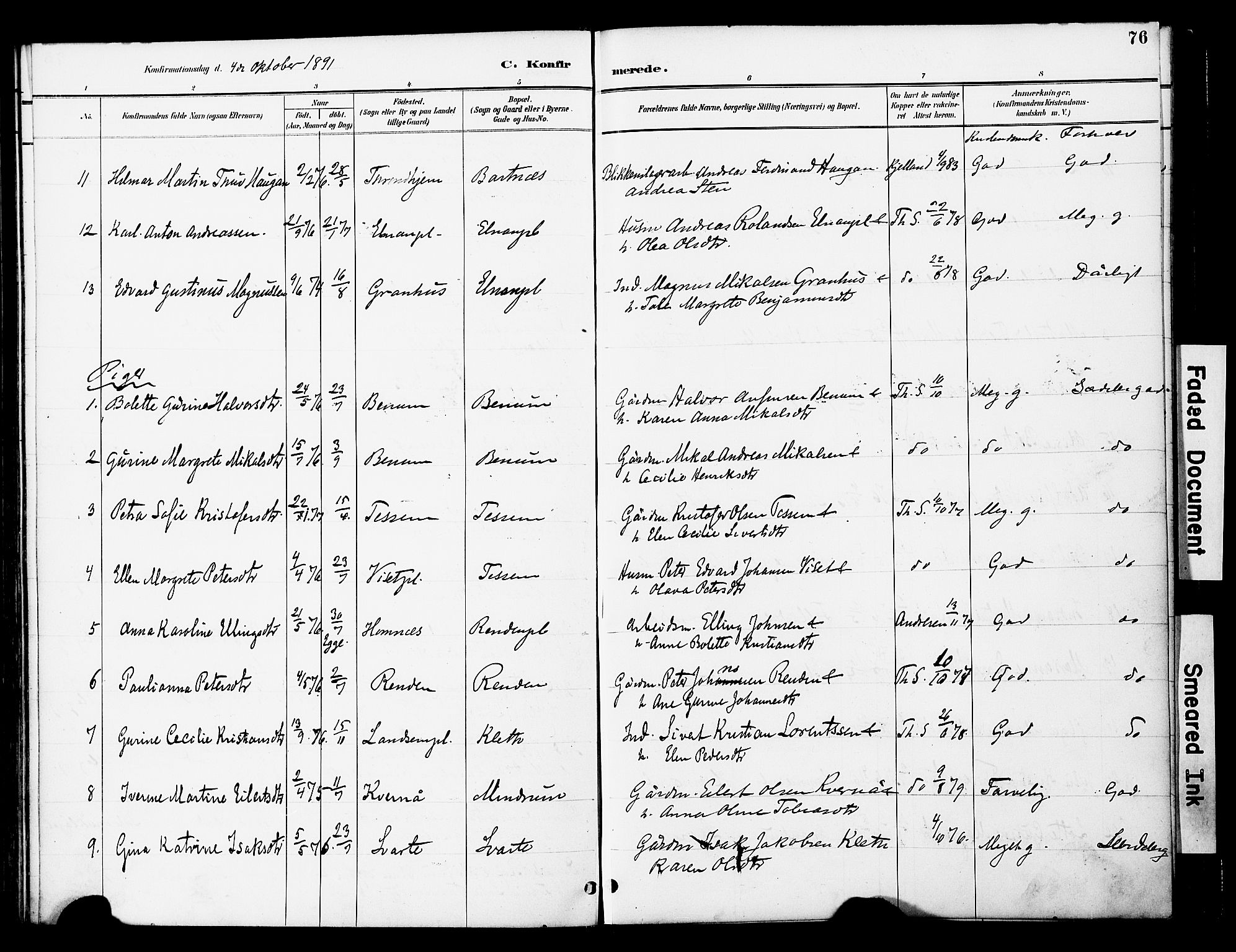 Ministerialprotokoller, klokkerbøker og fødselsregistre - Nord-Trøndelag, SAT/A-1458/741/L0396: Parish register (official) no. 741A10, 1889-1901, p. 76