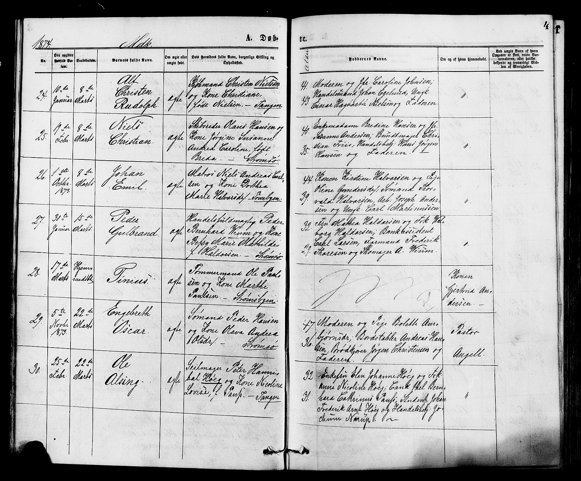 Strømsø kirkebøker, AV/SAKO-A-246/F/Fa/L0019: Parish register (official) no. I 19, 1874-1877, p. 4