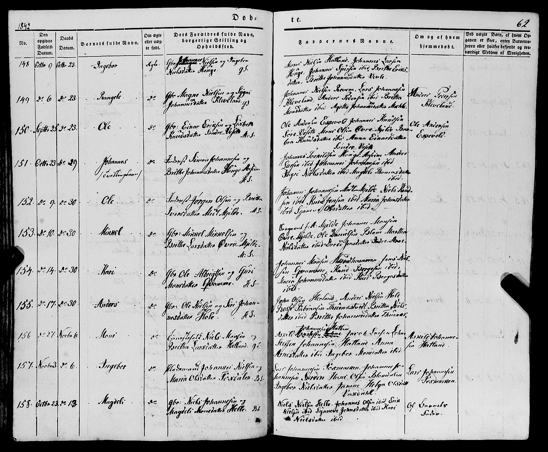 Haus sokneprestembete, AV/SAB-A-75601/H/Haa: Parish register (official) no. A 15, 1838-1847, p. 62