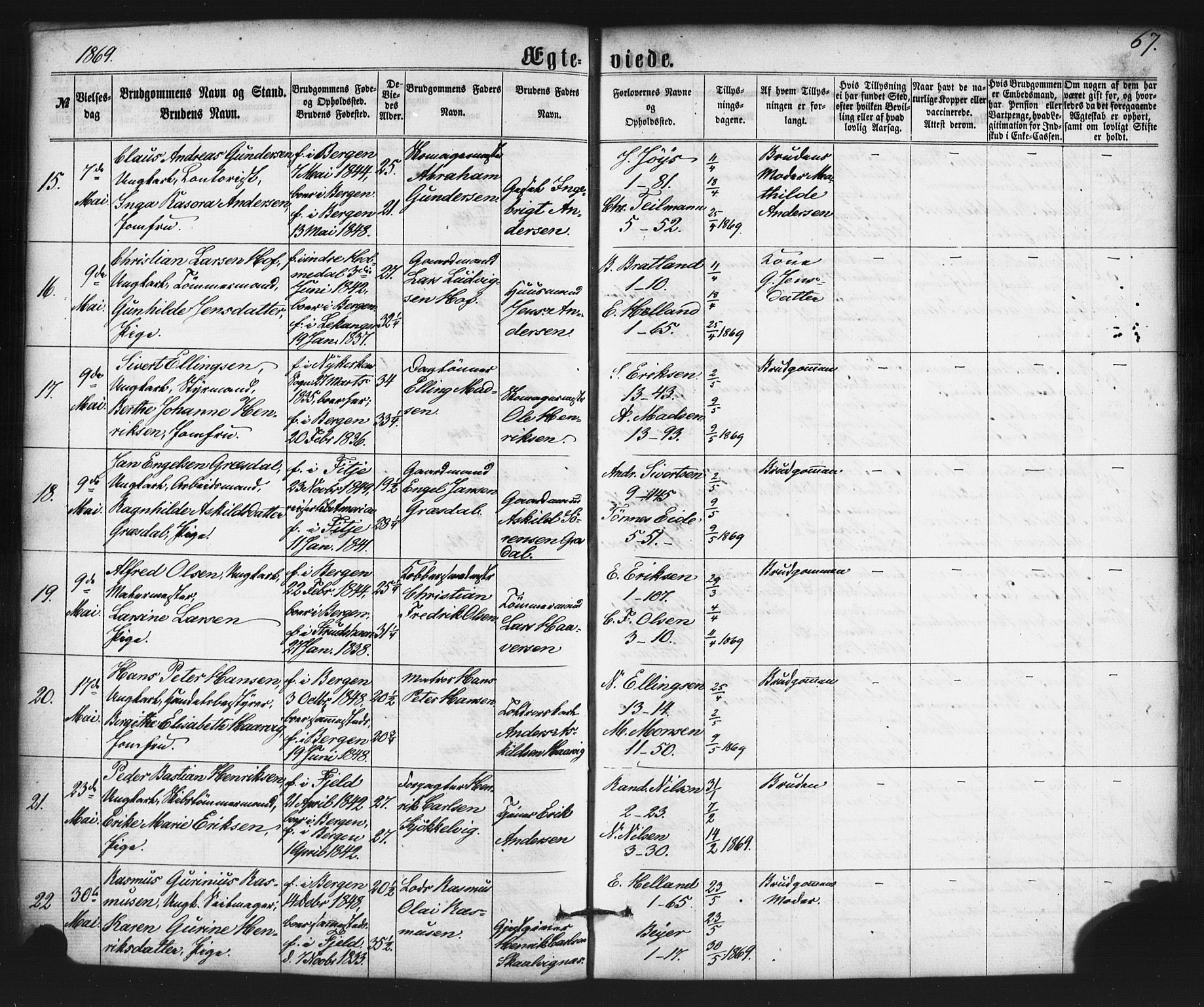 Nykirken Sokneprestembete, AV/SAB-A-77101/H/Haa/L0032: Parish register (official) no. D 2, 1861-1883, p. 67