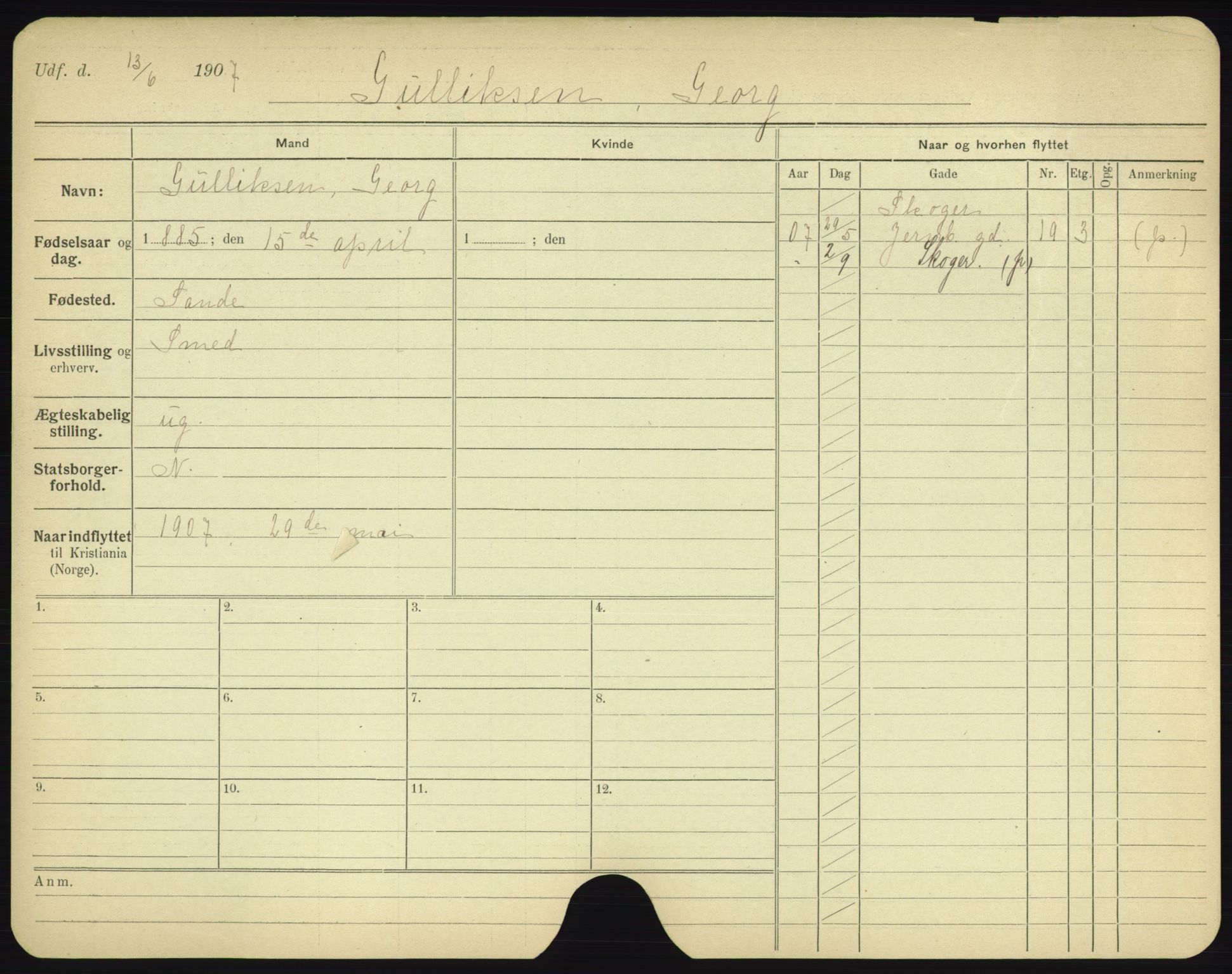 Oslo folkeregister, Registerkort, AV/SAO-A-11715/F/Fa/Fac/L0003: Menn, 1906-1914, p. 778a