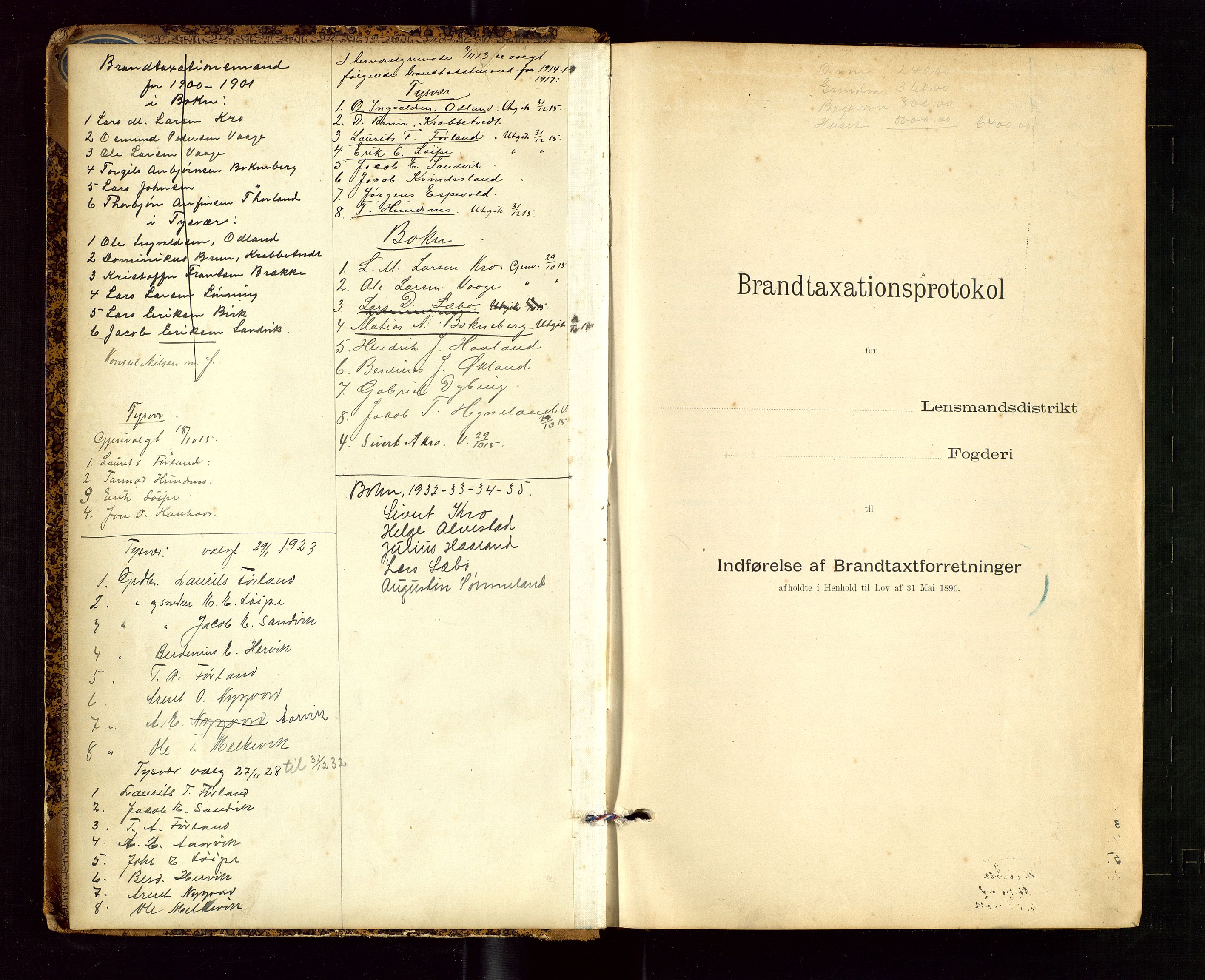 Tysvær lensmannskontor, AV/SAST-A-100192/Gob/L0002: "Brandtakstprotokol for Lensmanden i Tysvær", 1901-1932