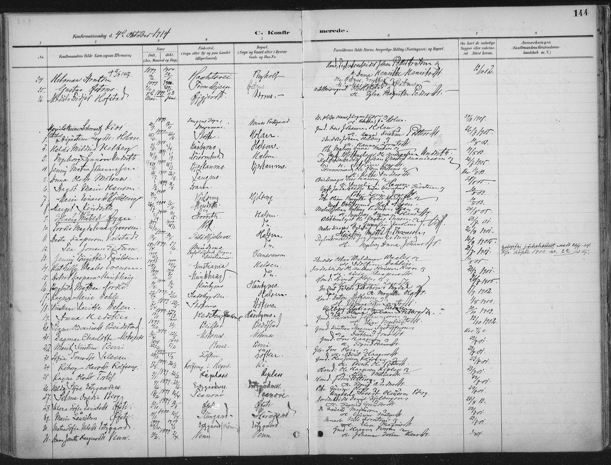 Ministerialprotokoller, klokkerbøker og fødselsregistre - Nord-Trøndelag, AV/SAT-A-1458/709/L0082: Parish register (official) no. 709A22, 1896-1916, p. 144