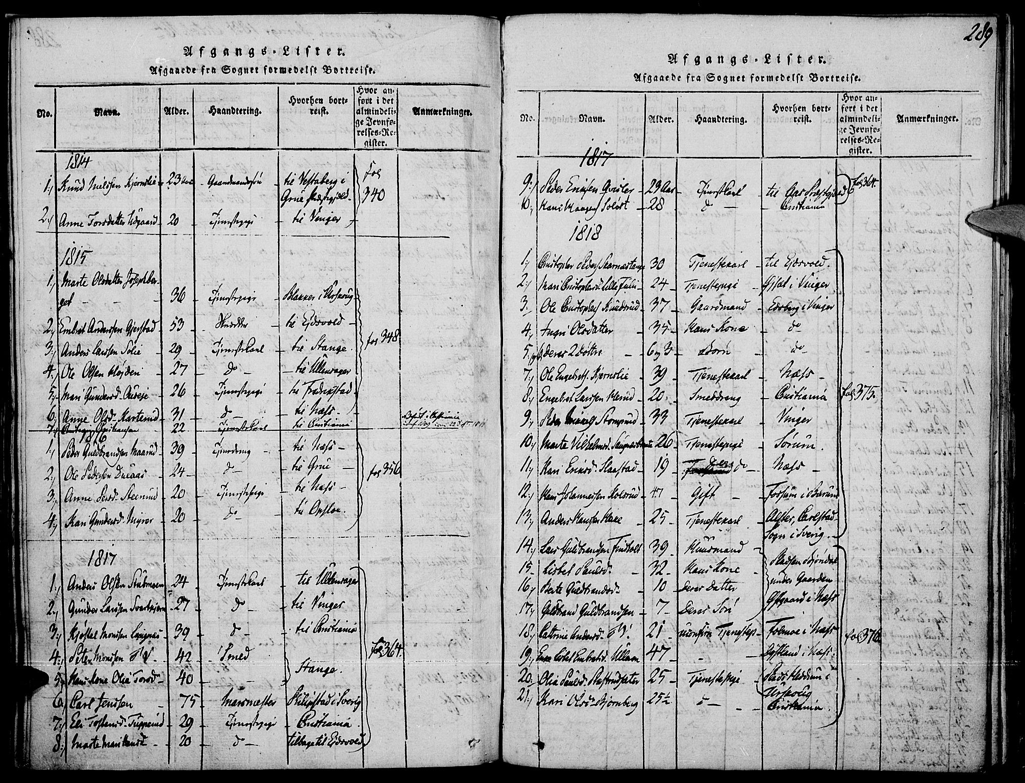 Strøm-Odalen prestekontor, SAH/PREST-028/H/Ha/Haa/L0006: Parish register (official) no. 6, 1814-1850, p. 289