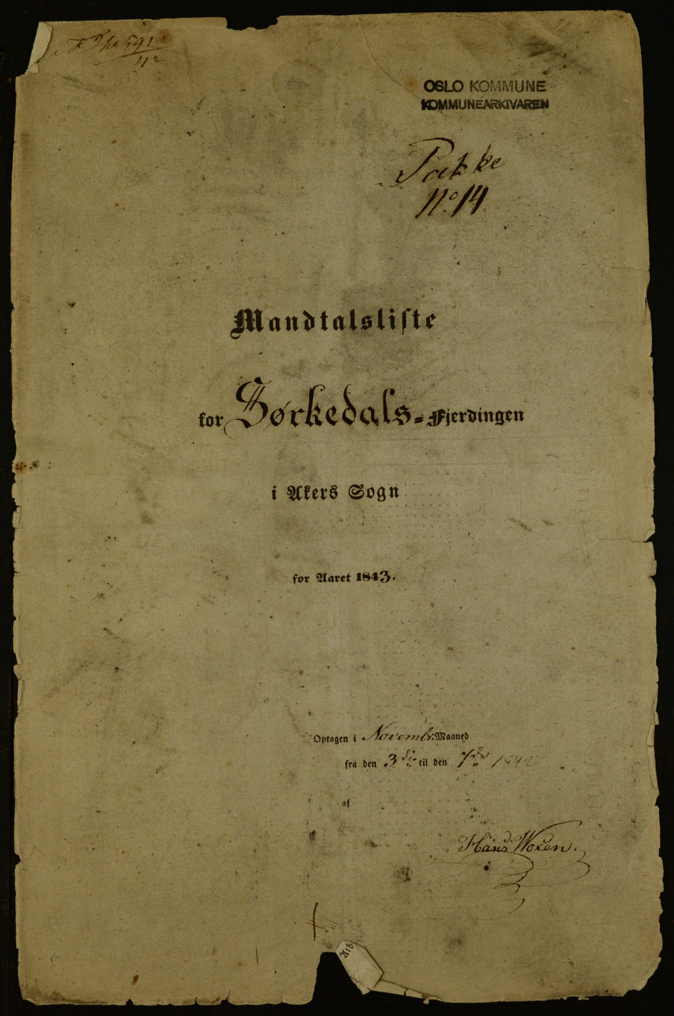 OBA, Census for Aker 1843, 1843