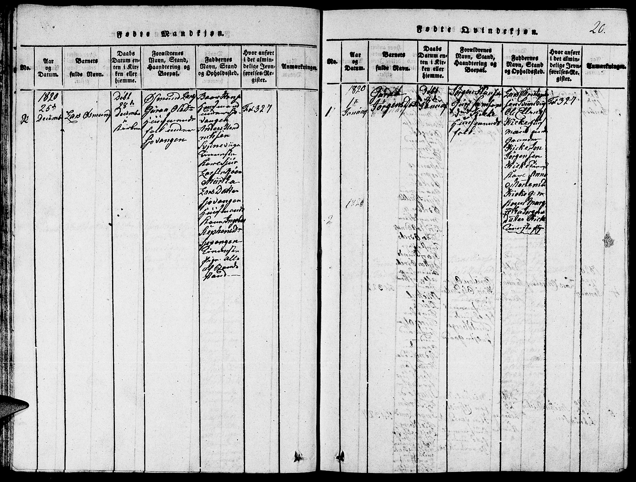 Fjelberg sokneprestembete, SAB/A-75201/H/Hab: Parish register (copy) no. A 1, 1816-1823, p. 20