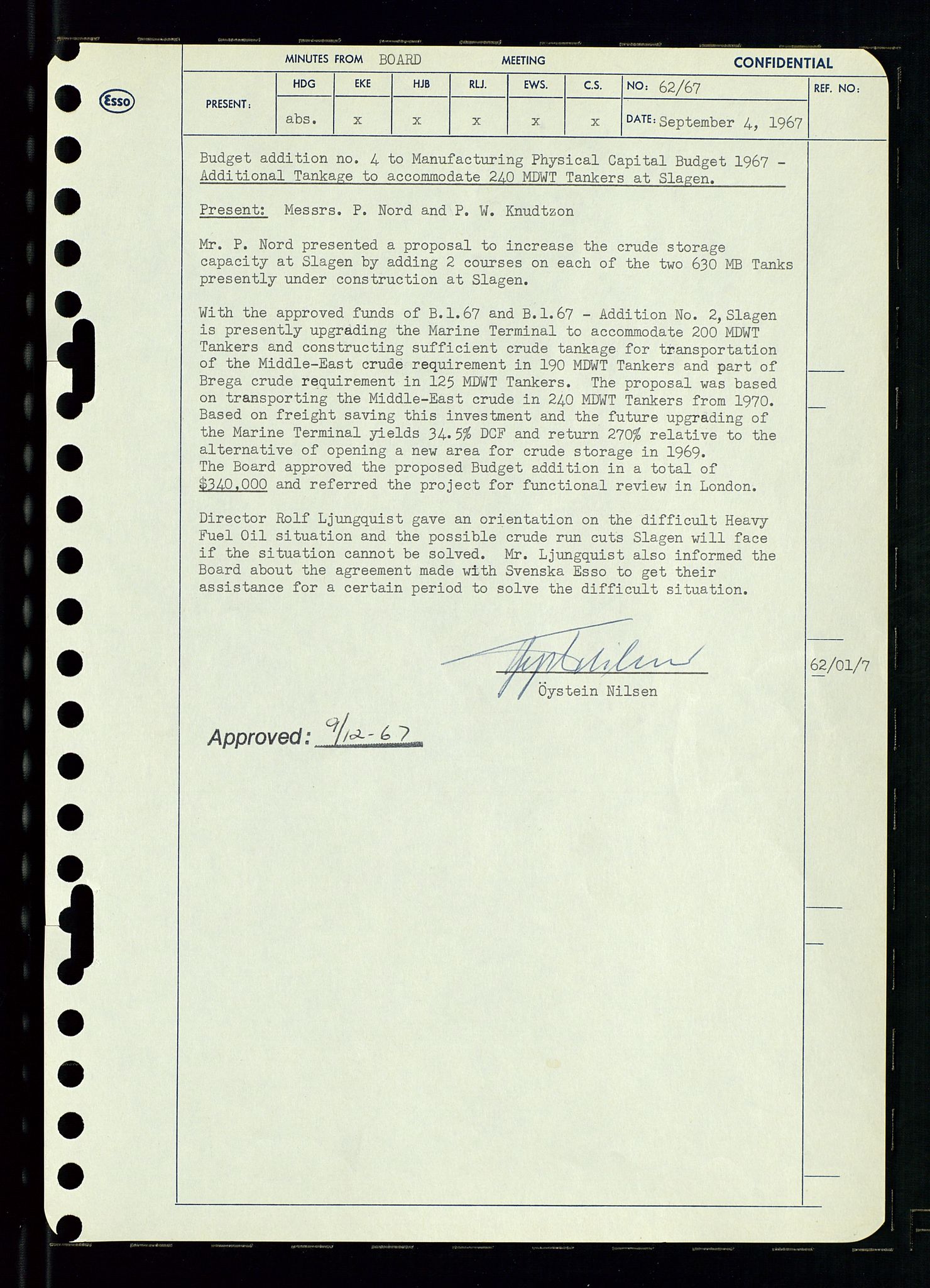 Pa 0982 - Esso Norge A/S, AV/SAST-A-100448/A/Aa/L0002/0003: Den administrerende direksjon Board minutes (styrereferater) / Den administrerende direksjon Board minutes (styrereferater), 1967, p. 130