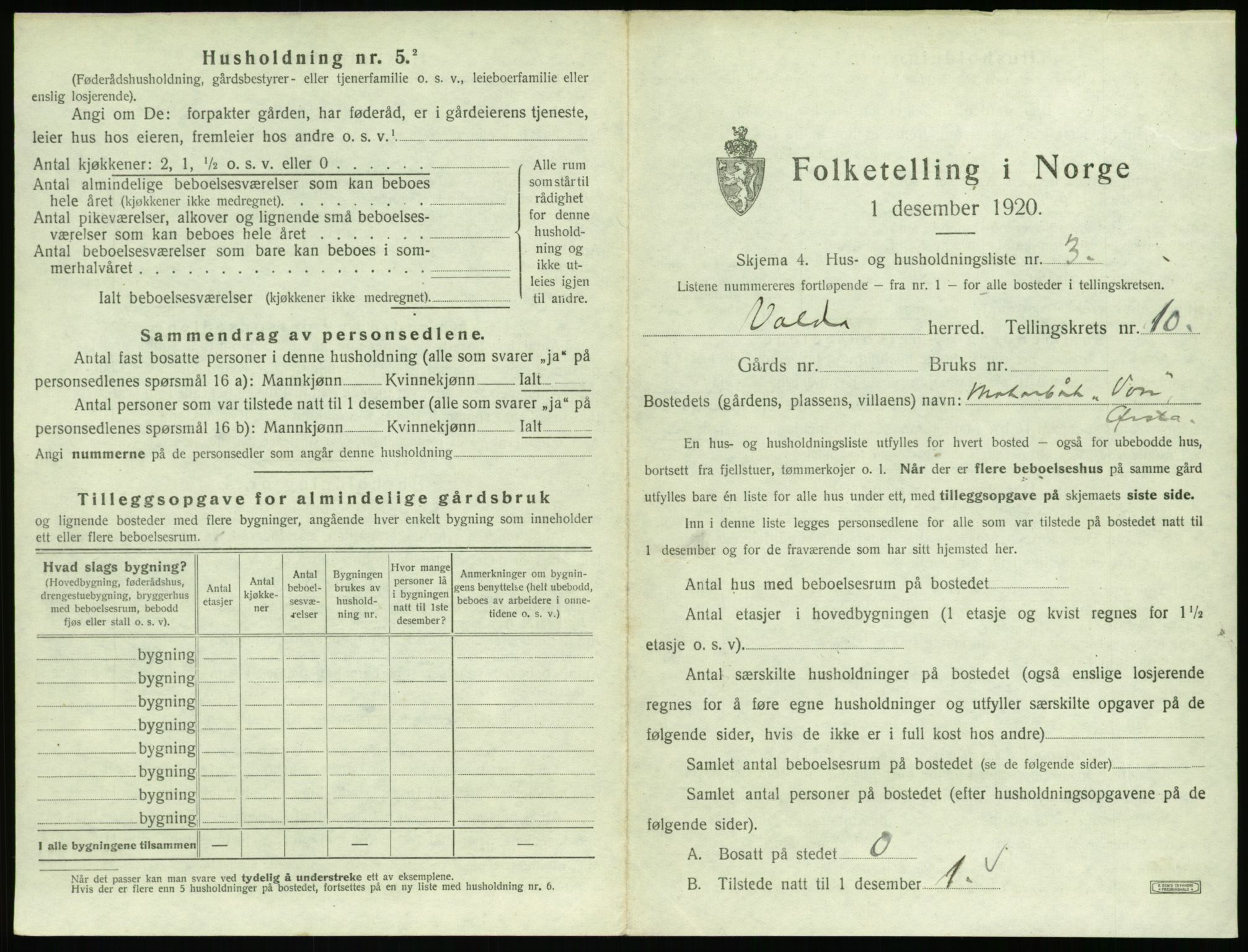 SAT, 1920 census for Volda, 1920, p. 858