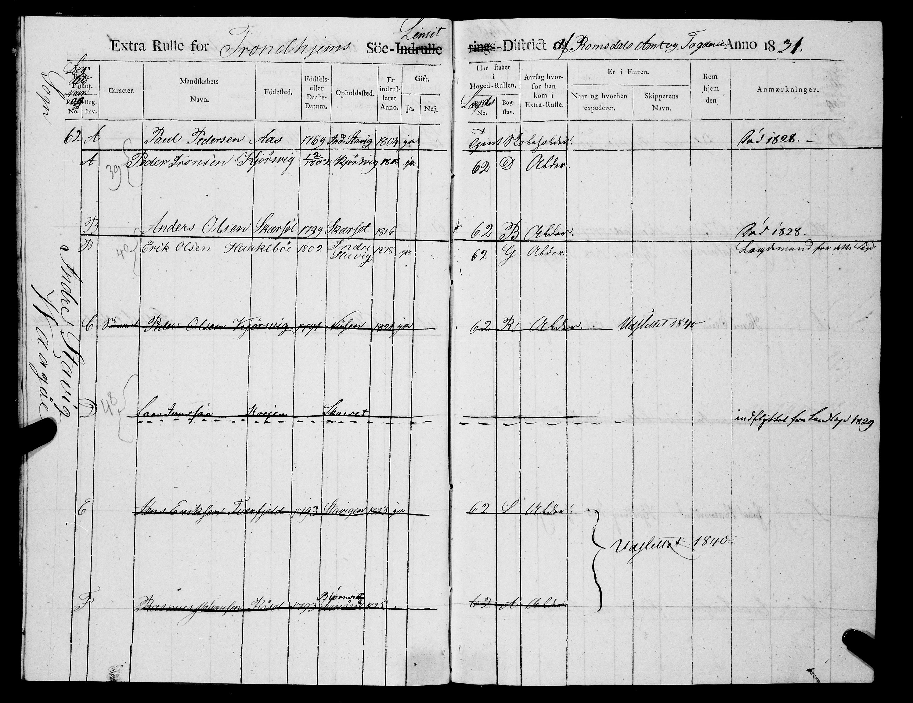 Sjøinnrulleringen - Trondhjemske distrikt, AV/SAT-A-5121/01/L0325/0003: -- / Ekstrarulle, for Romsdals amt, Romdals fogeri, 1831