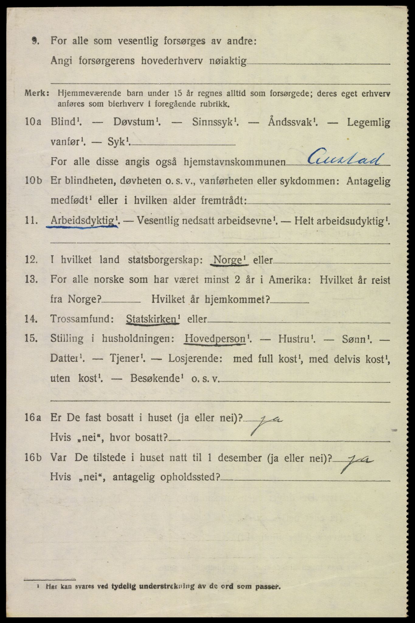 SAK, 1920 census for Austad, 1920, p. 1368