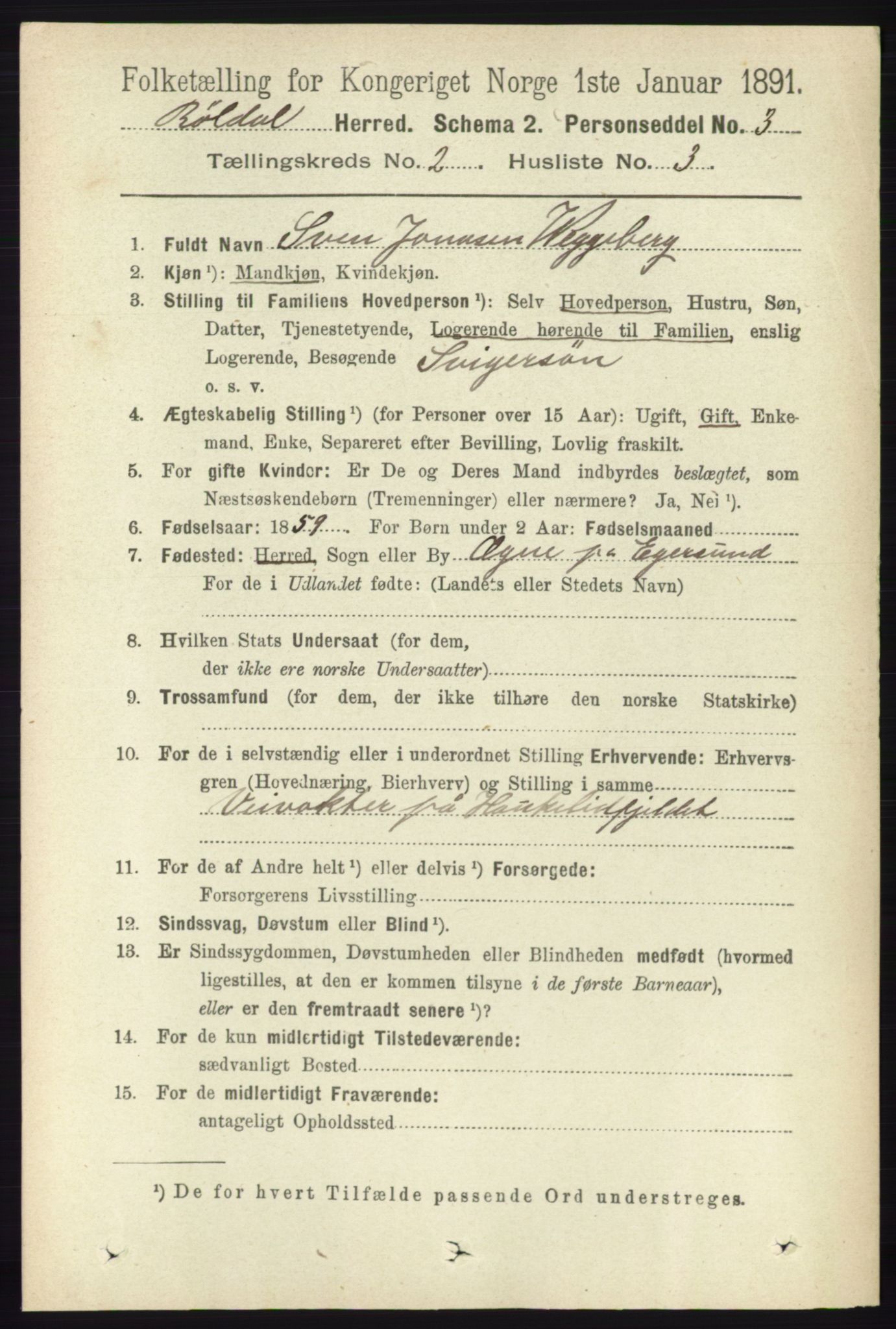 RA, 1891 census for 1229 Røldal, 1891, p. 537