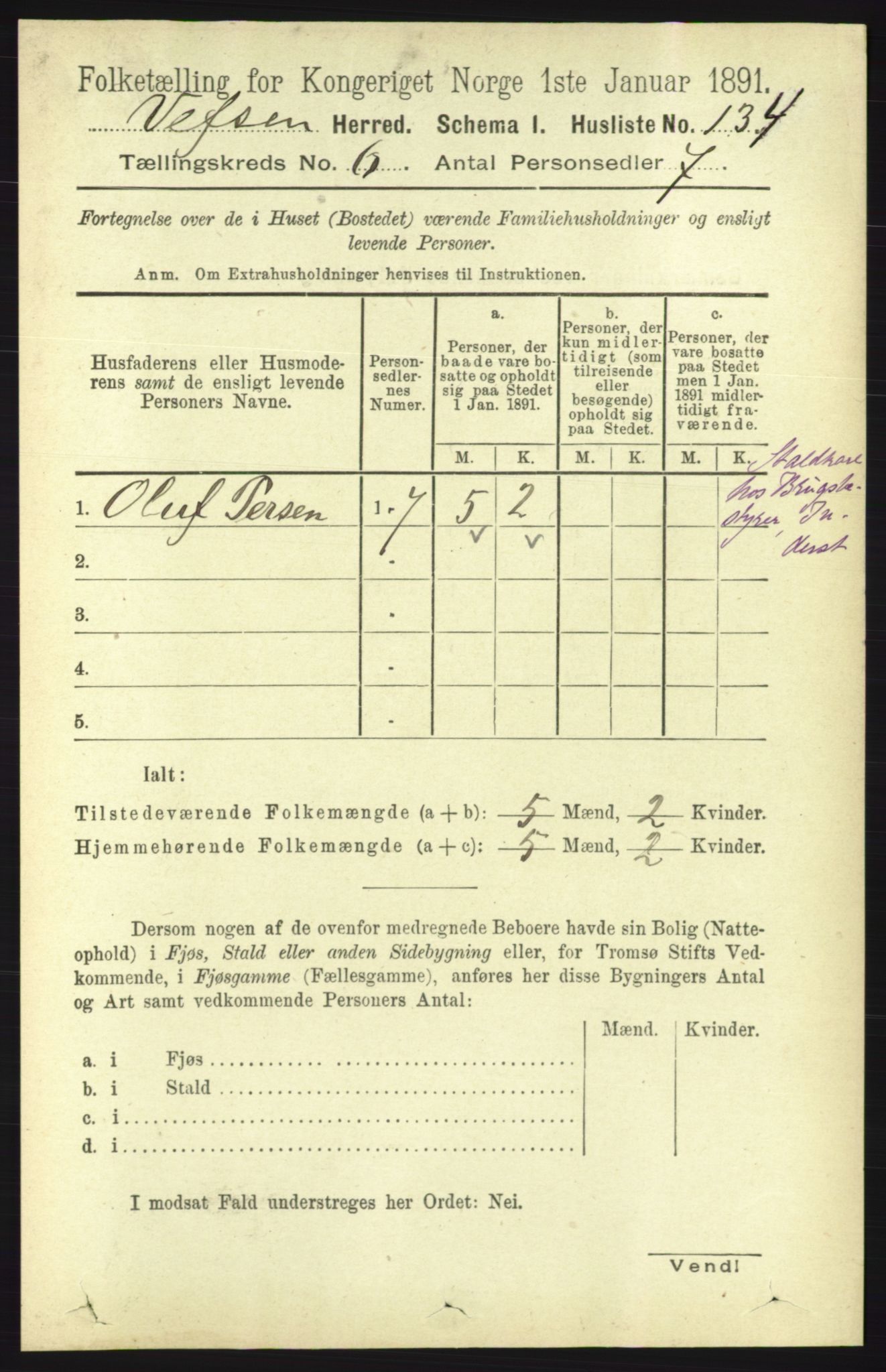 RA, 1891 census for 1824 Vefsn, 1891, p. 2799