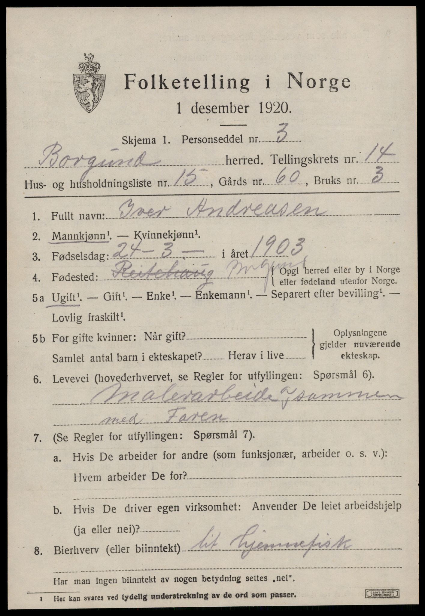 SAT, 1920 census for Borgund, 1920, p. 11250