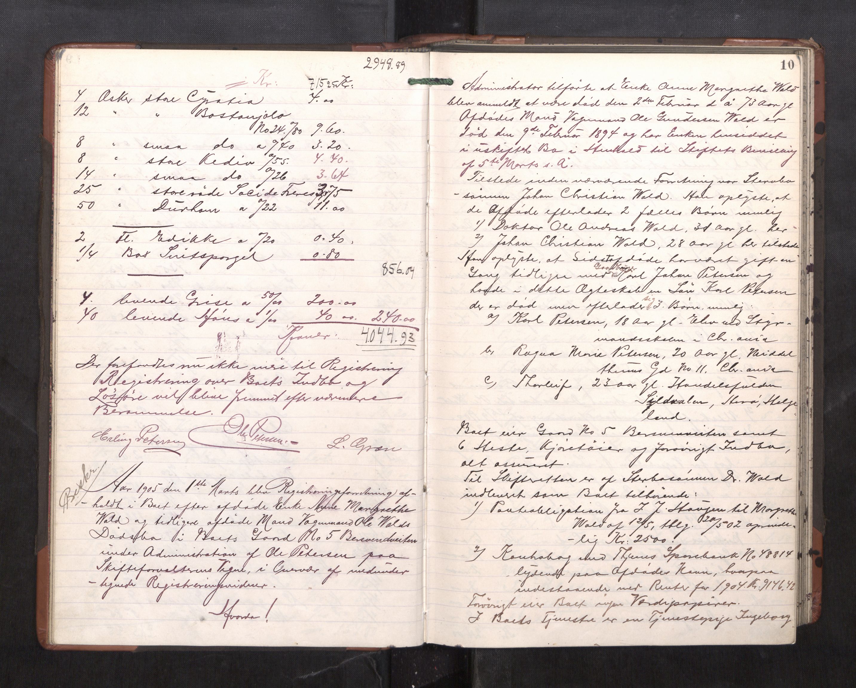 Trondheim byfogd, AV/SAT-A-0003/1/3/3C/L0023: Skifteregistreringsprotokoll - 11/2-15/5. (u/ register), 1905-1907, p. 10