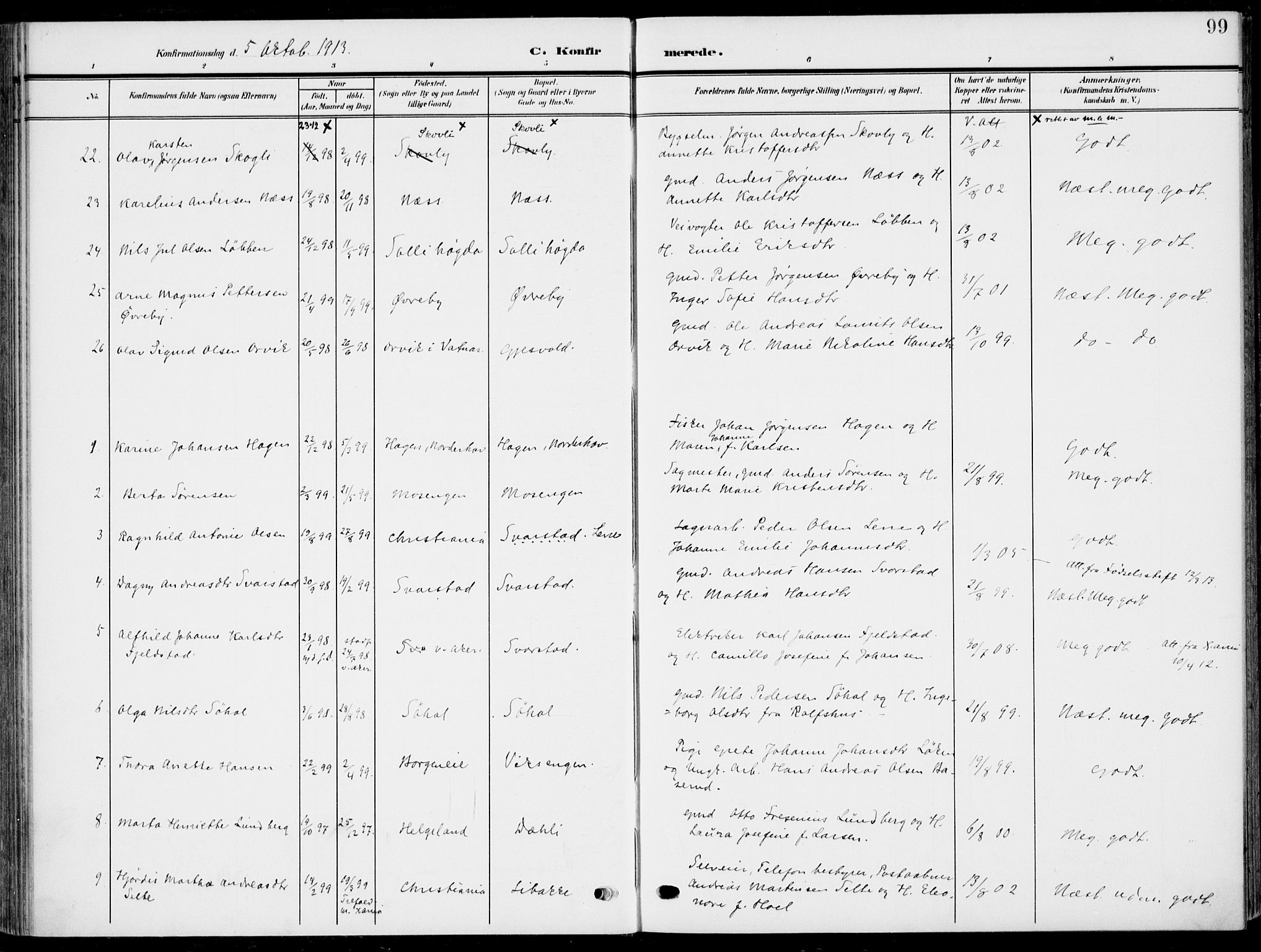 Hole kirkebøker, AV/SAKO-A-228/F/Fa/L0010: Parish register (official) no. I 10, 1907-1917, p. 99