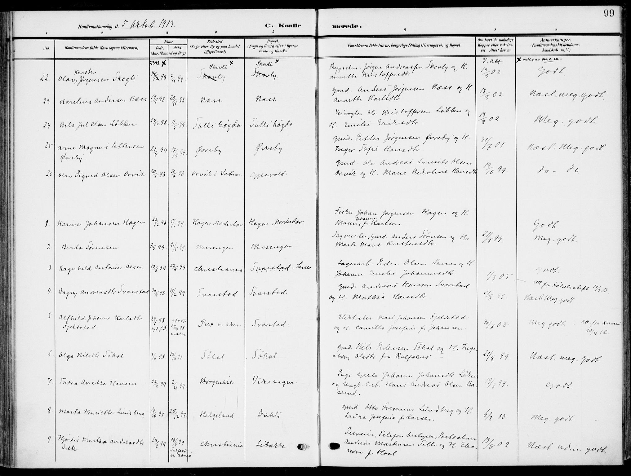 Hole kirkebøker, AV/SAKO-A-228/F/Fa/L0010: Parish register (official) no. I 10, 1907-1917, p. 99