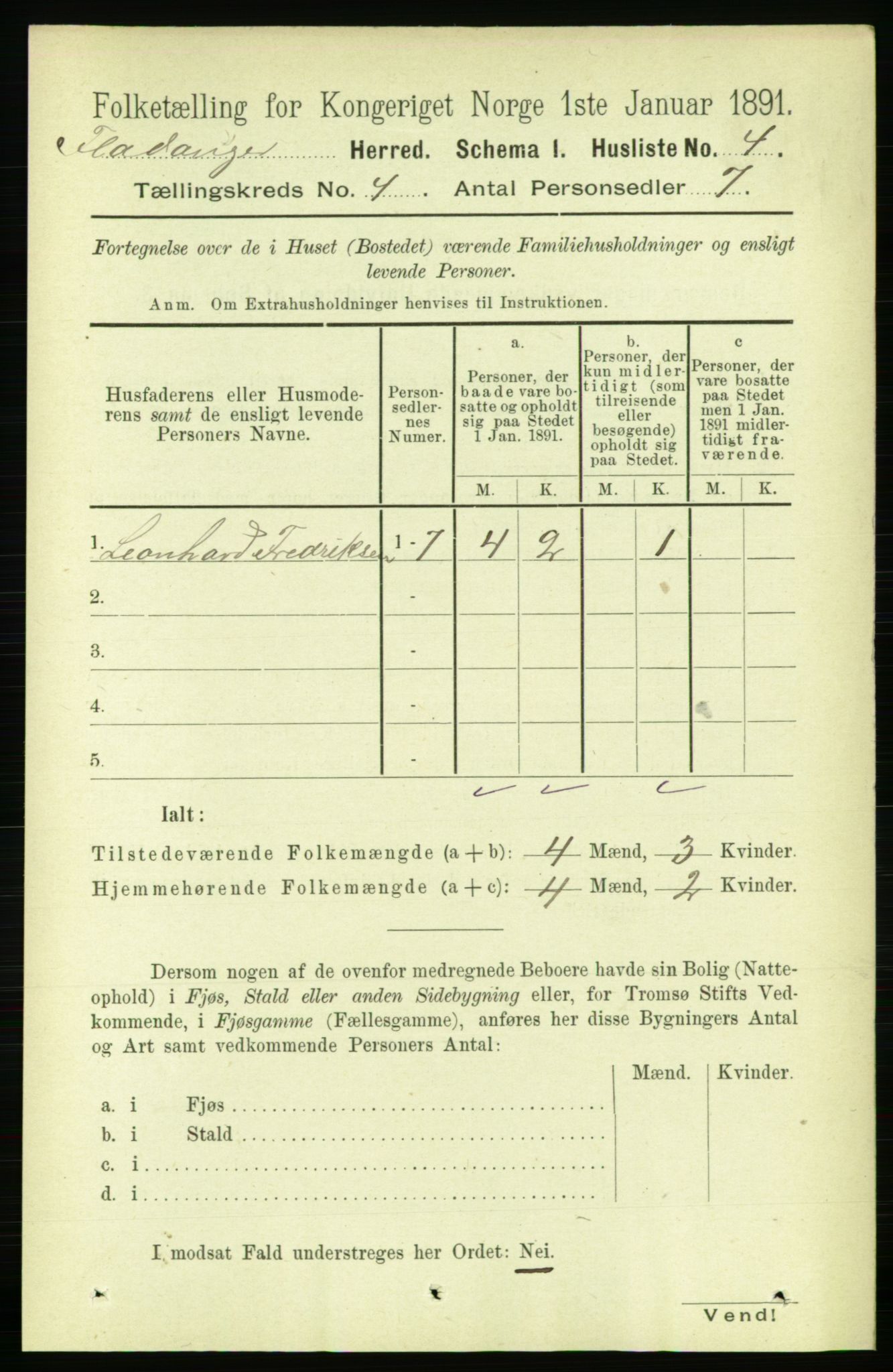 RA, 1891 census for 1749 Flatanger, 1891, p. 1697