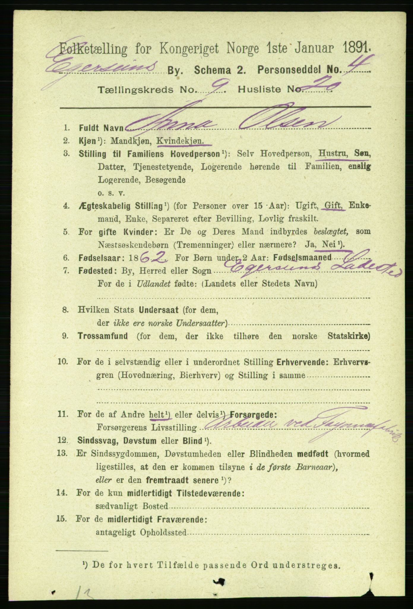 RA, 1891 census for 1101 Egersund, 1891, p. 1721