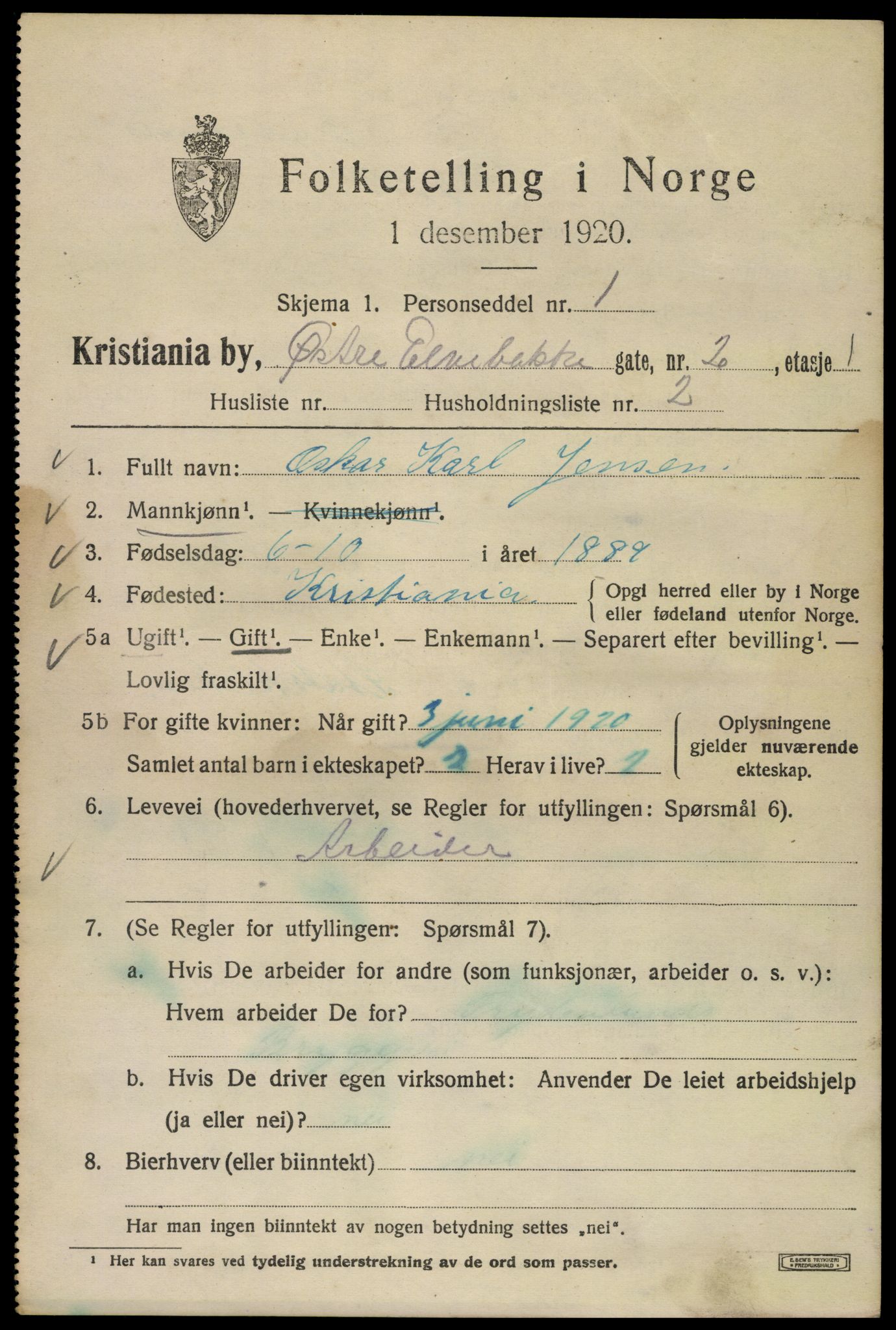 SAO, 1920 census for Kristiania, 1920, p. 657805