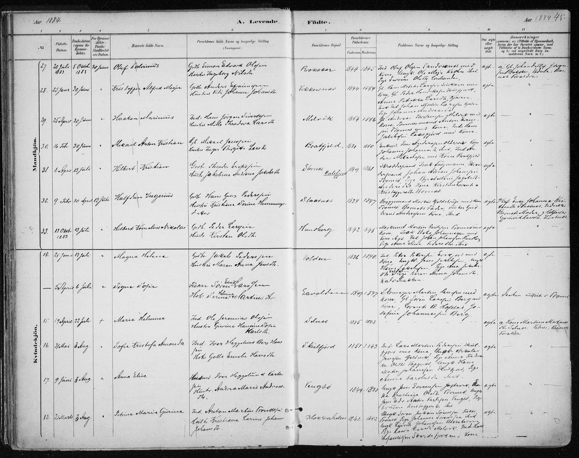 Tromsøysund sokneprestkontor, AV/SATØ-S-1304/G/Ga/L0004kirke: Parish register (official) no. 4, 1880-1888, p. 45