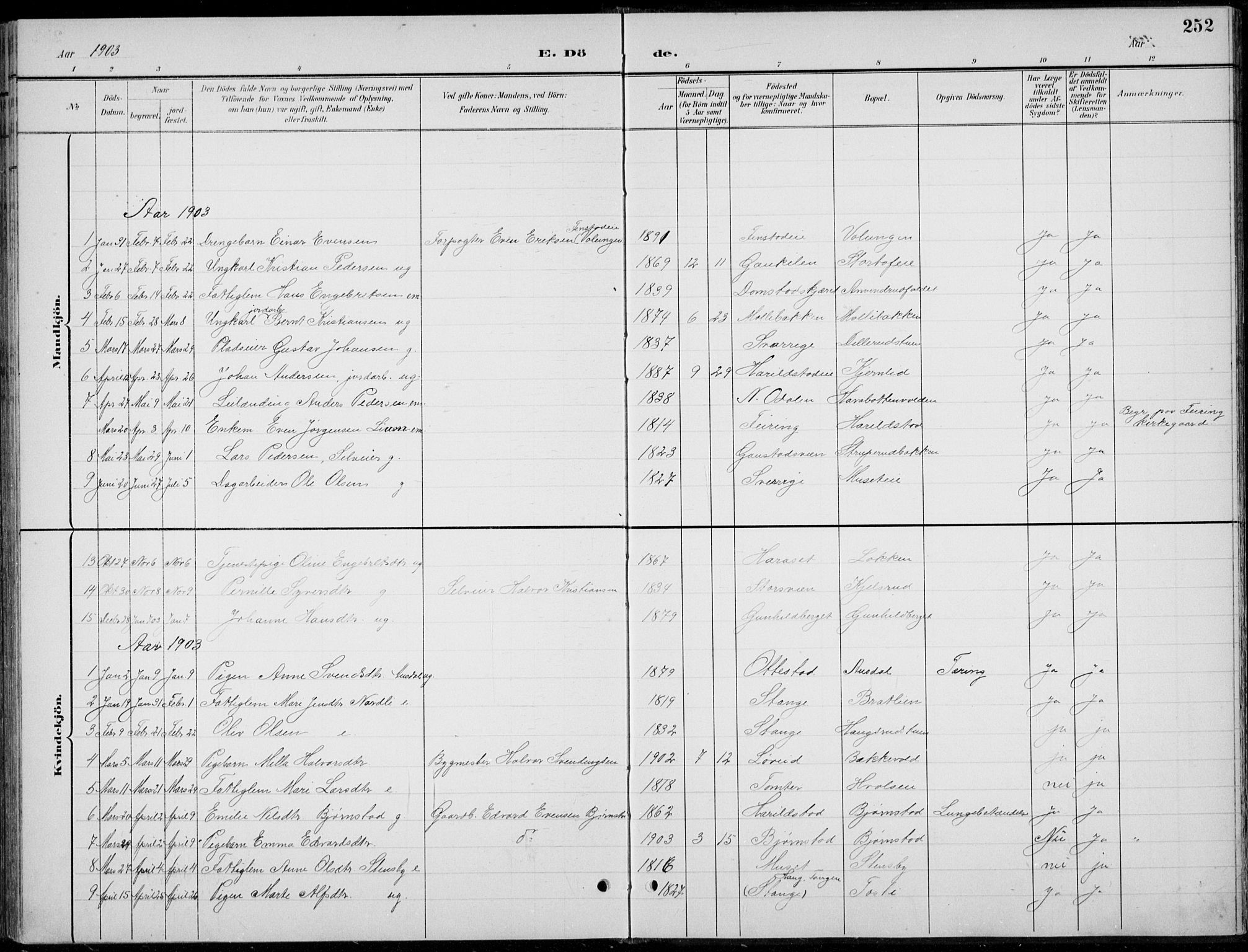 Romedal prestekontor, AV/SAH-PREST-004/L/L0013: Parish register (copy) no. 13, 1896-1937, p. 252