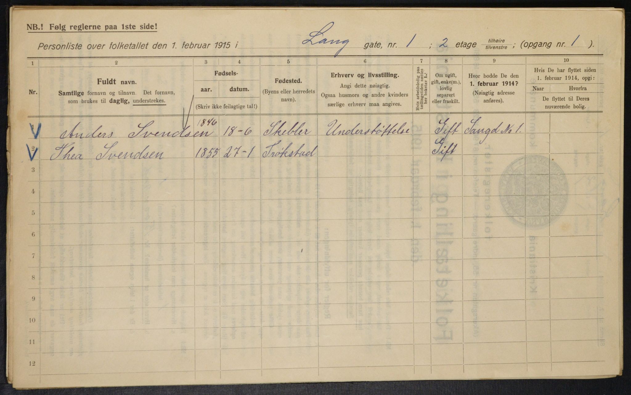 OBA, Municipal Census 1915 for Kristiania, 1915, p. 55927