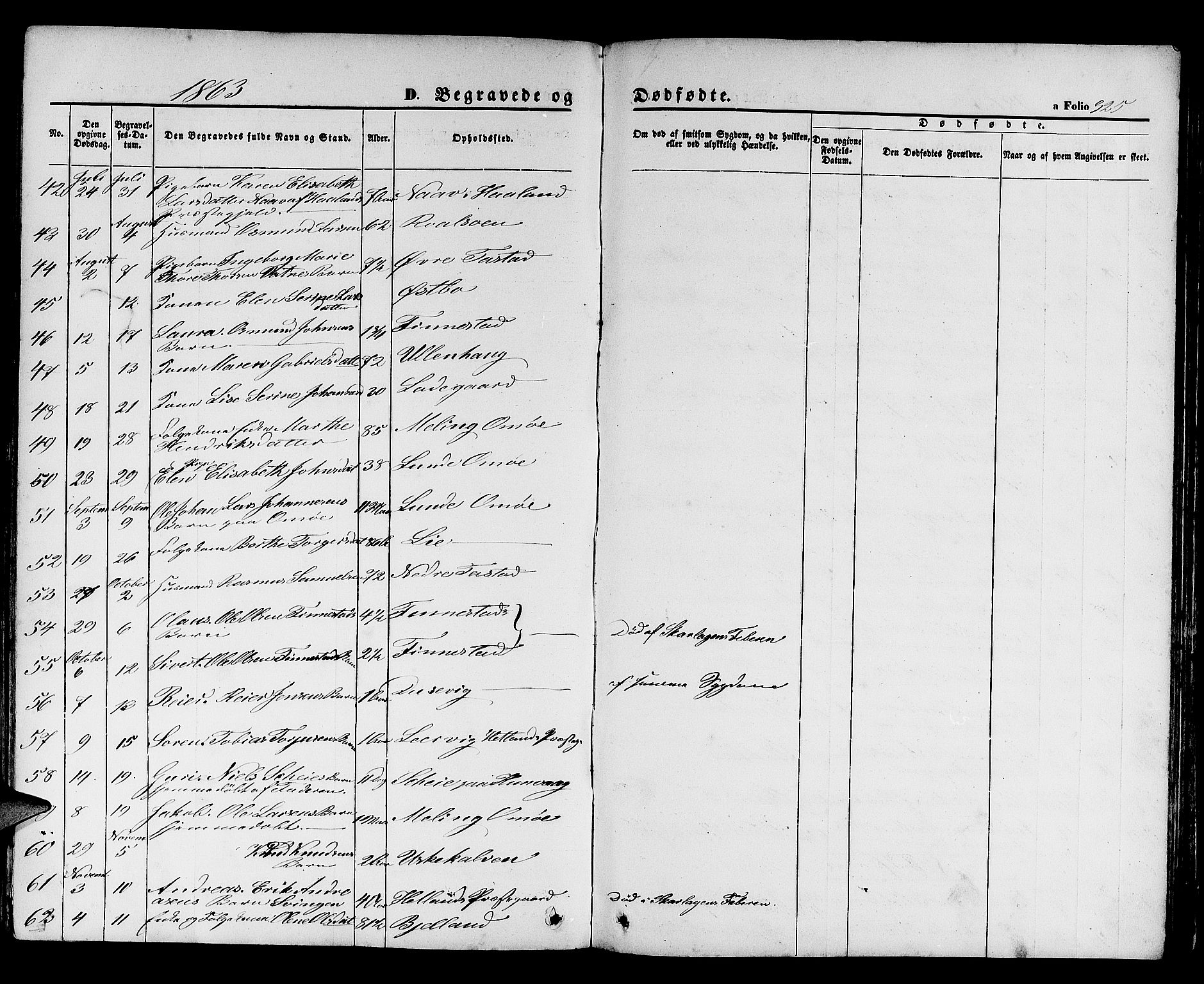 Hetland sokneprestkontor, SAST/A-101826/30/30BB/L0003: Parish register (copy) no. B 3, 1863-1877, p. 325