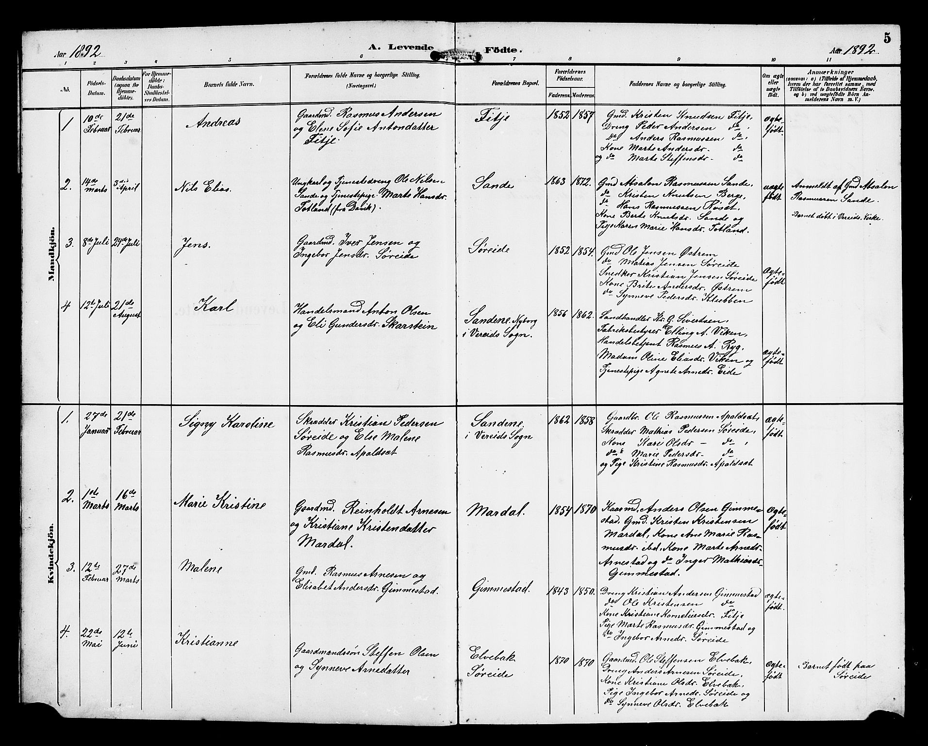 Gloppen sokneprestembete, AV/SAB-A-80101/H/Hab/Habd/L0001: Parish register (copy) no. D 1, 1892-1921, p. 5