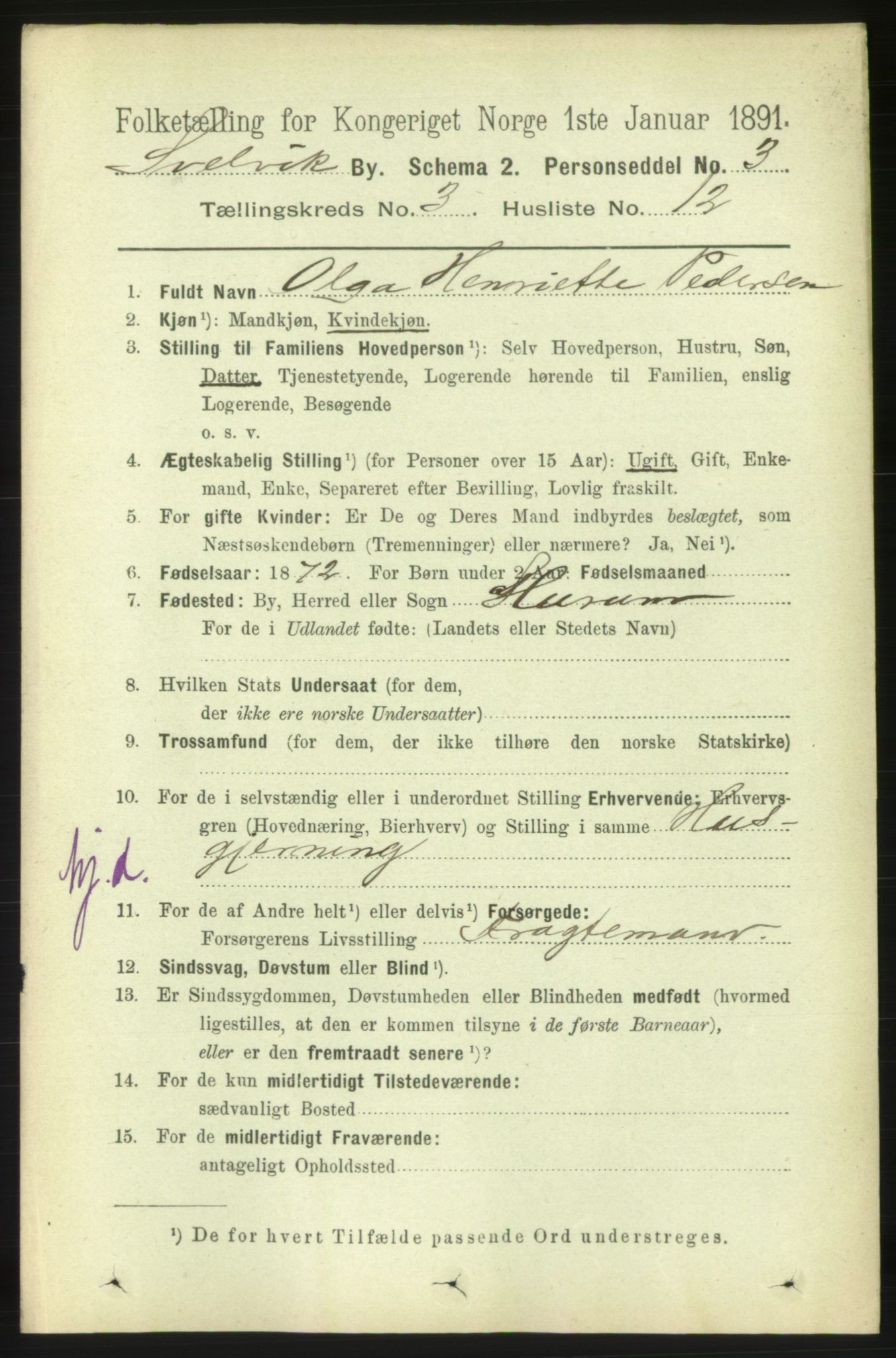 RA, 1891 census for 0701 Svelvik, 1891, p. 1260