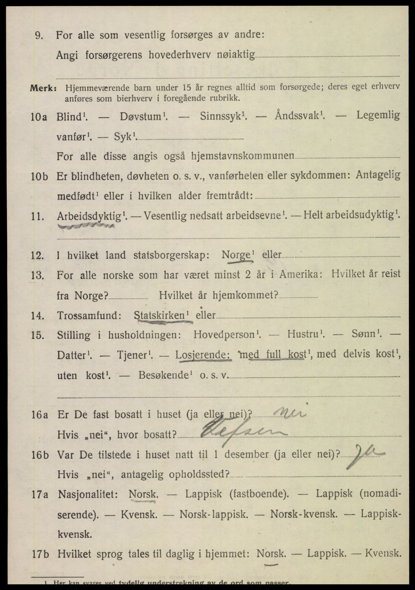 SAT, 1920 census for Klinga, 1920, p. 2088