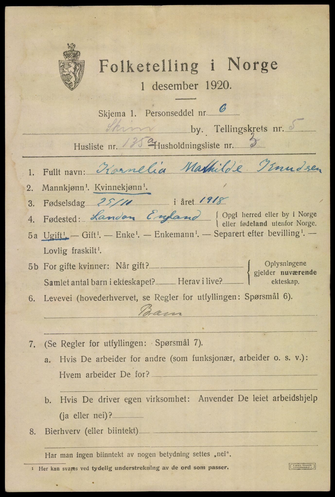 SAKO, 1920 census for Skien, 1920, p. 21816