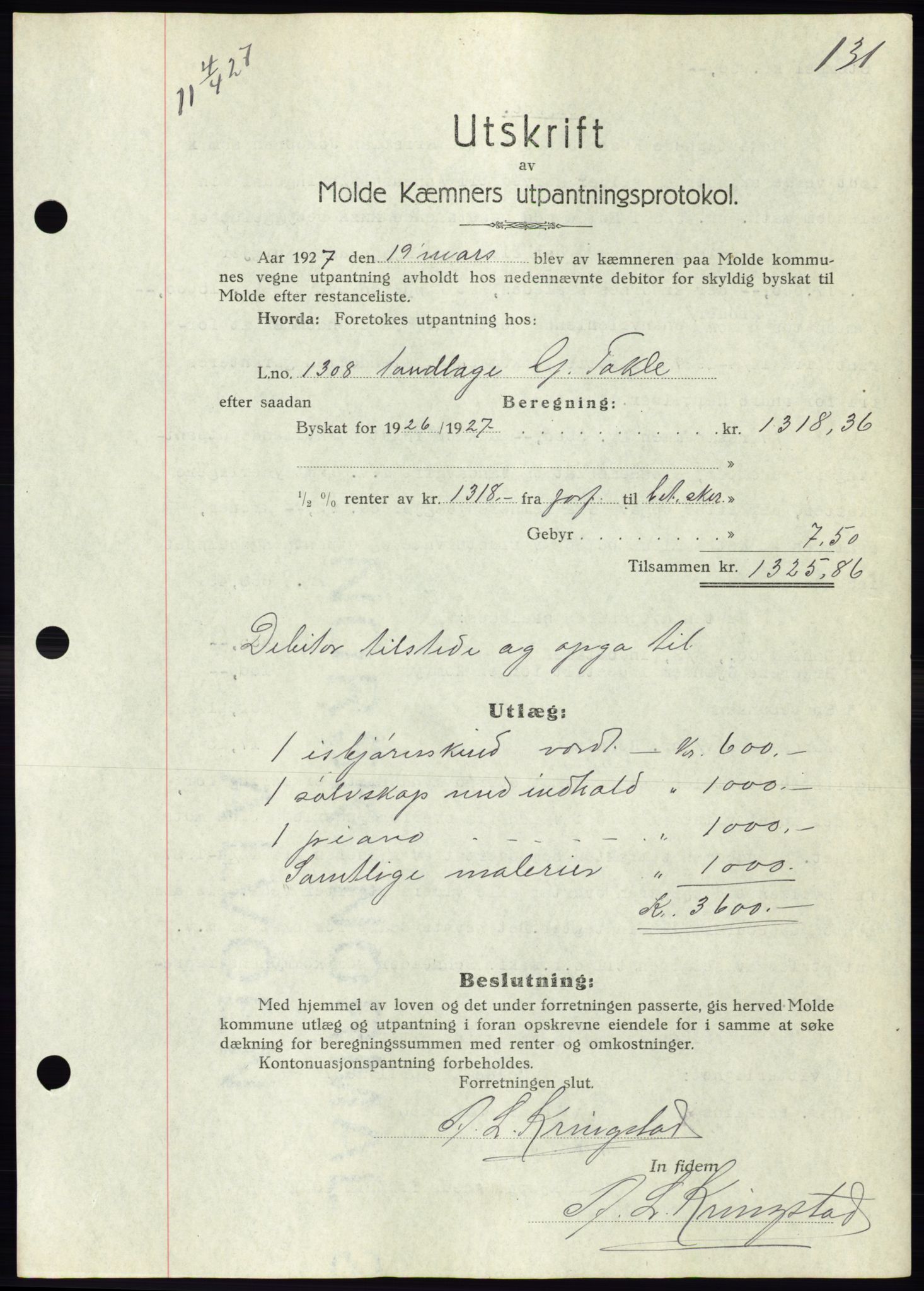 Molde byfogd, AV/SAT-A-0025/2/2C/L0011: Mortgage book no. 11, 1926-1932, Deed date: 04.04.1927