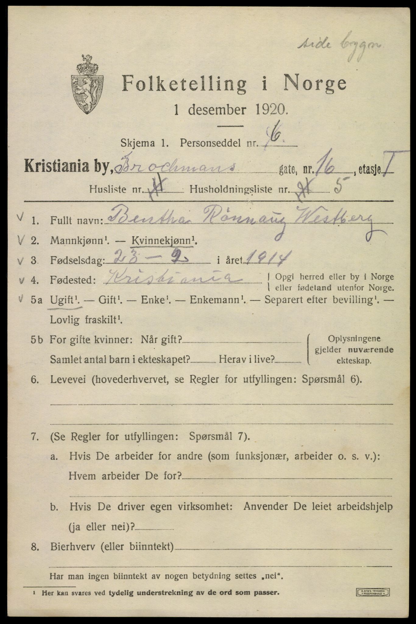 SAO, 1920 census for Kristiania, 1920, p. 174621