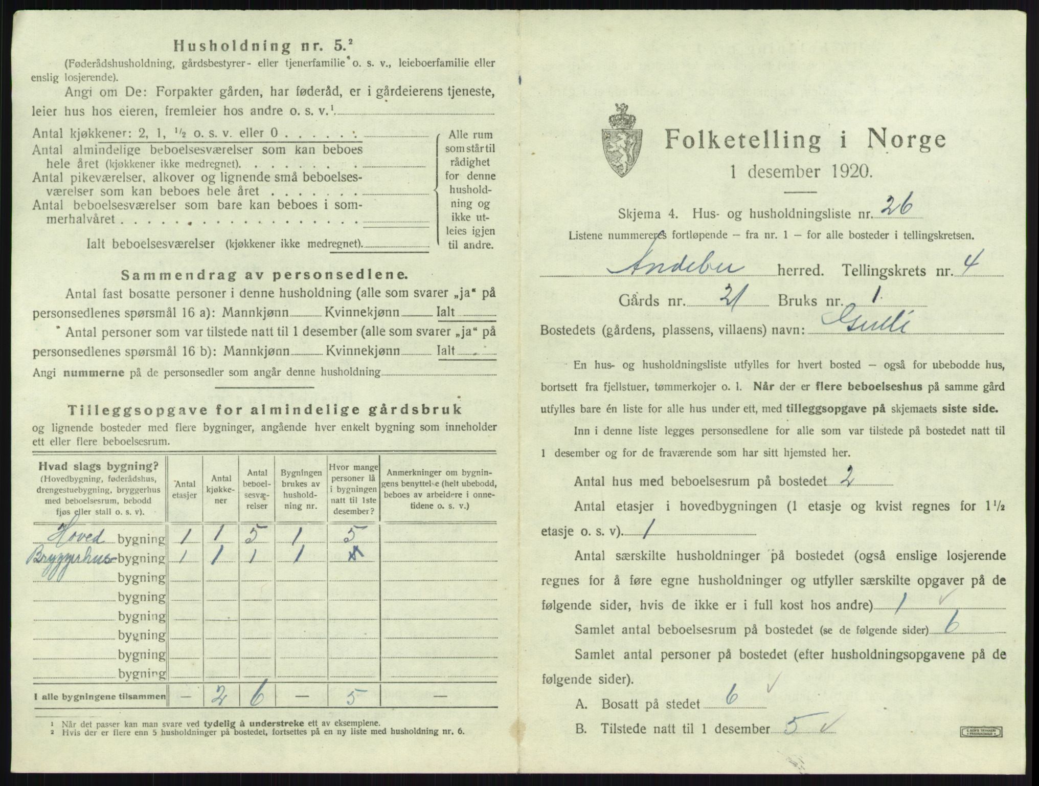 SAKO, 1920 census for Andebu, 1920, p. 302