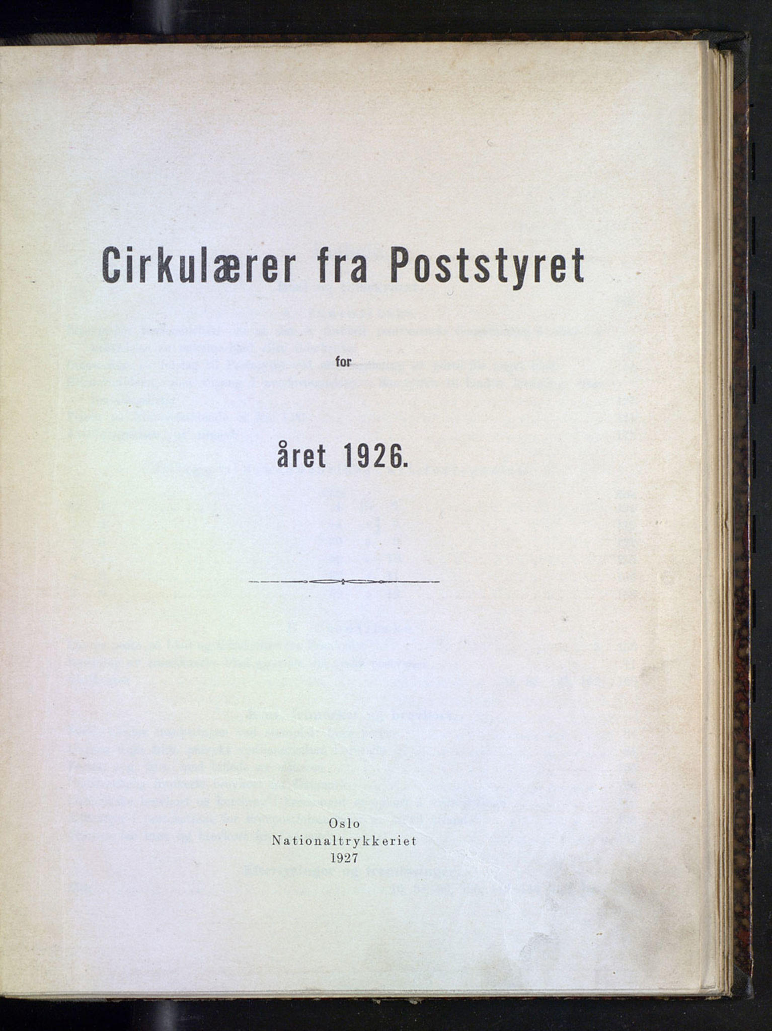 Norges Postmuseums bibliotek, NOPO/-/-/-: Sirkulærer fra Poststyret, 1926