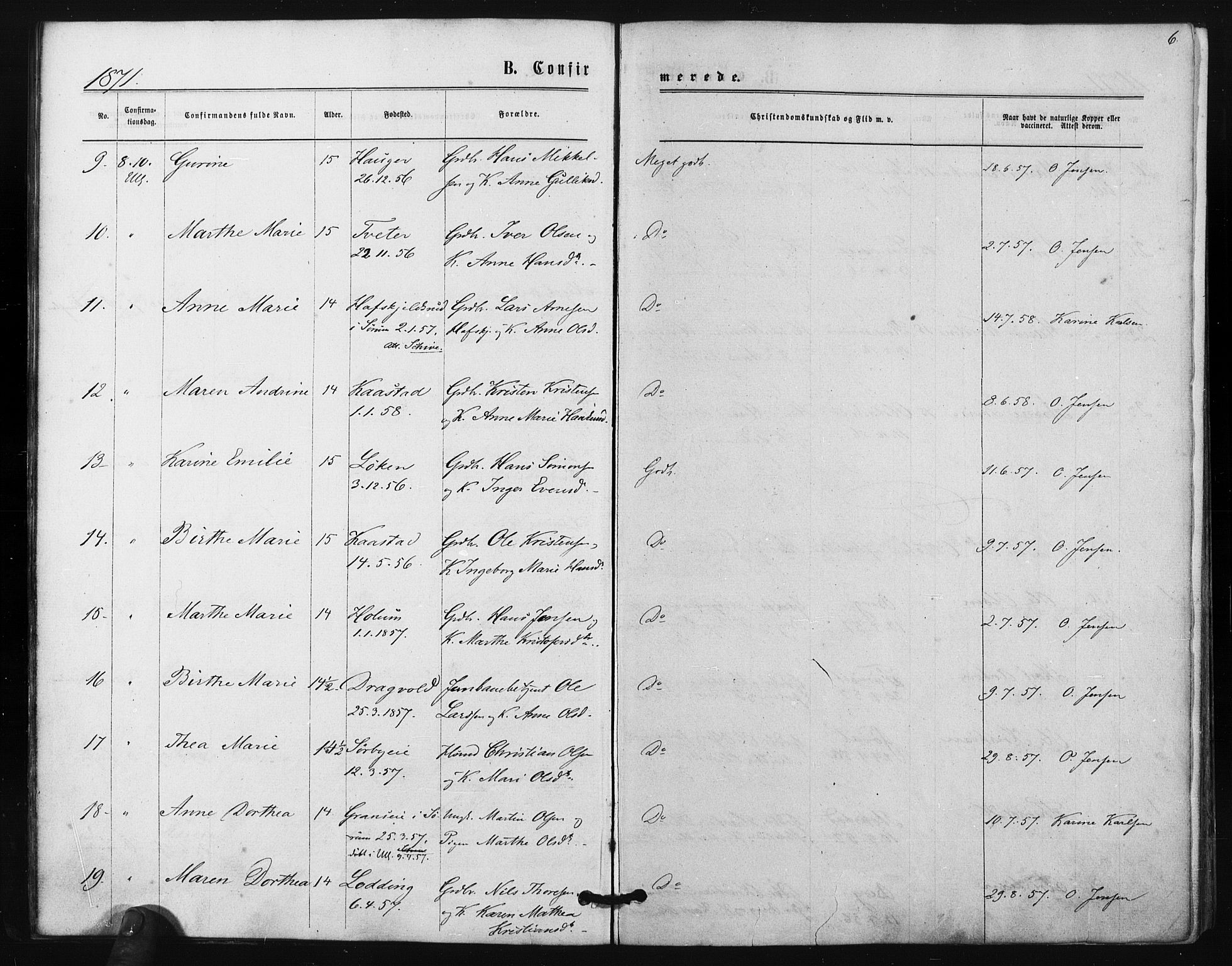 Ullensaker prestekontor Kirkebøker, AV/SAO-A-10236a/F/Fa/L0017: Parish register (official) no. I 17, 1871-1875, p. 6