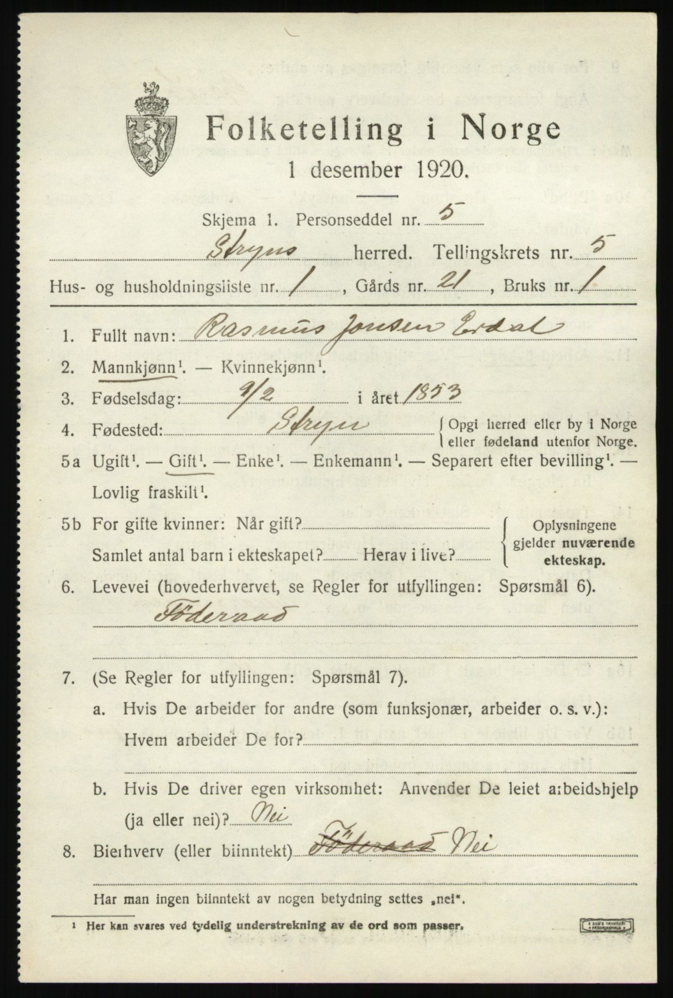 SAB, 1920 census for Stryn, 1920, p. 2156