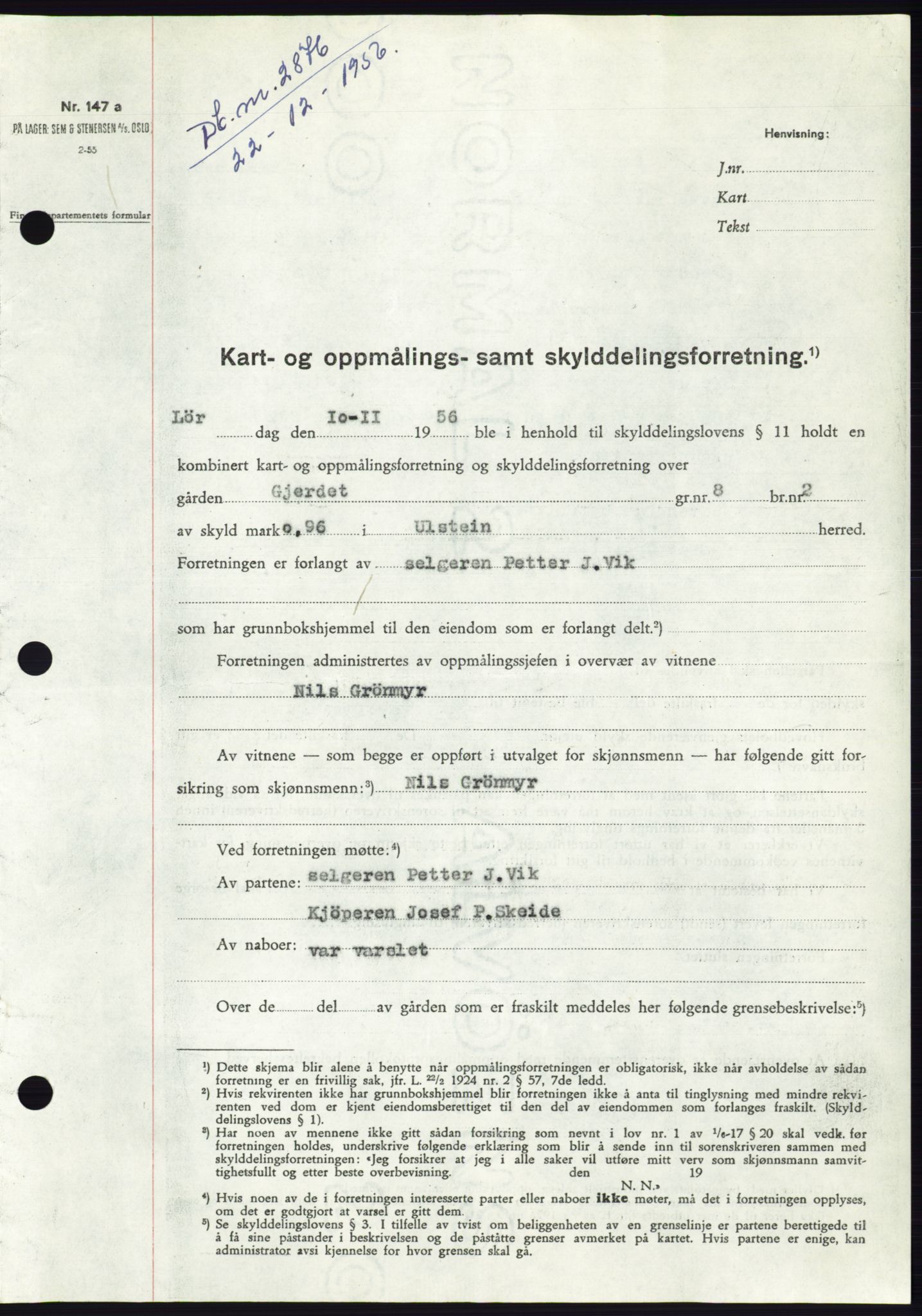 Søre Sunnmøre sorenskriveri, AV/SAT-A-4122/1/2/2C/L0105: Mortgage book no. 31A, 1956-1957, Diary no: : 2876/1956