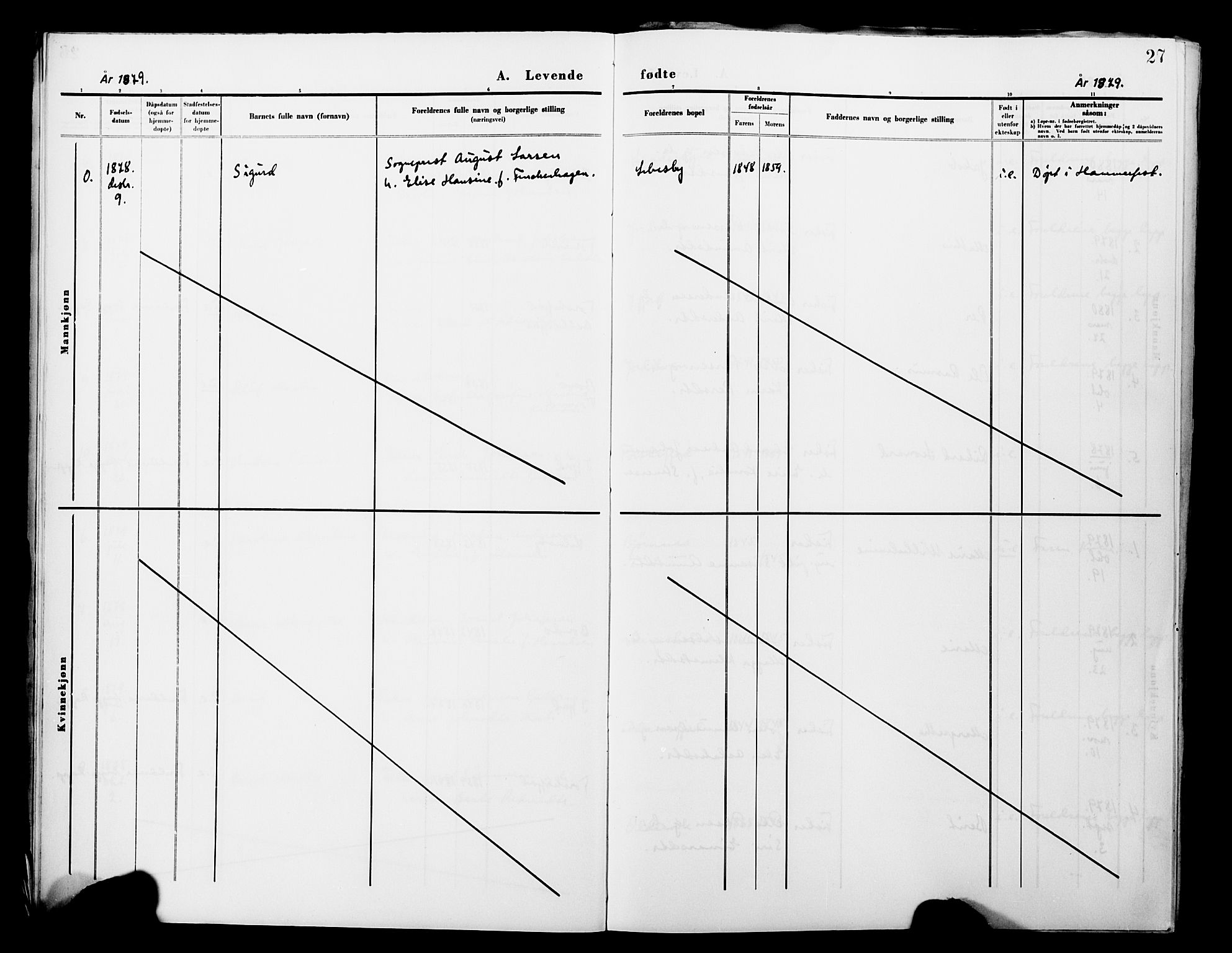 Lebesby sokneprestkontor, AV/SATØ-S-1353/H/Ha/L0004kirke: Parish register (official) no. 4, 1870-1902, p. 27