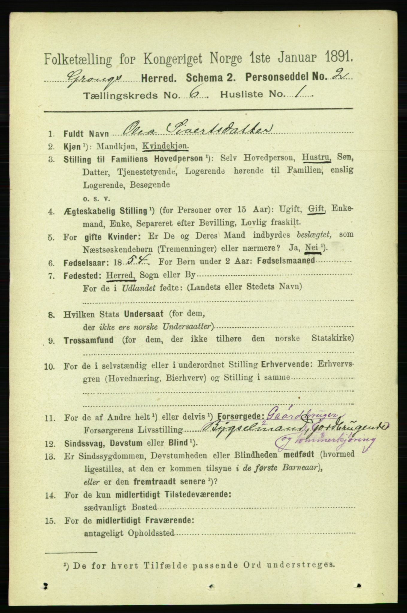 RA, 1891 census for 1742 Grong, 1891, p. 2333