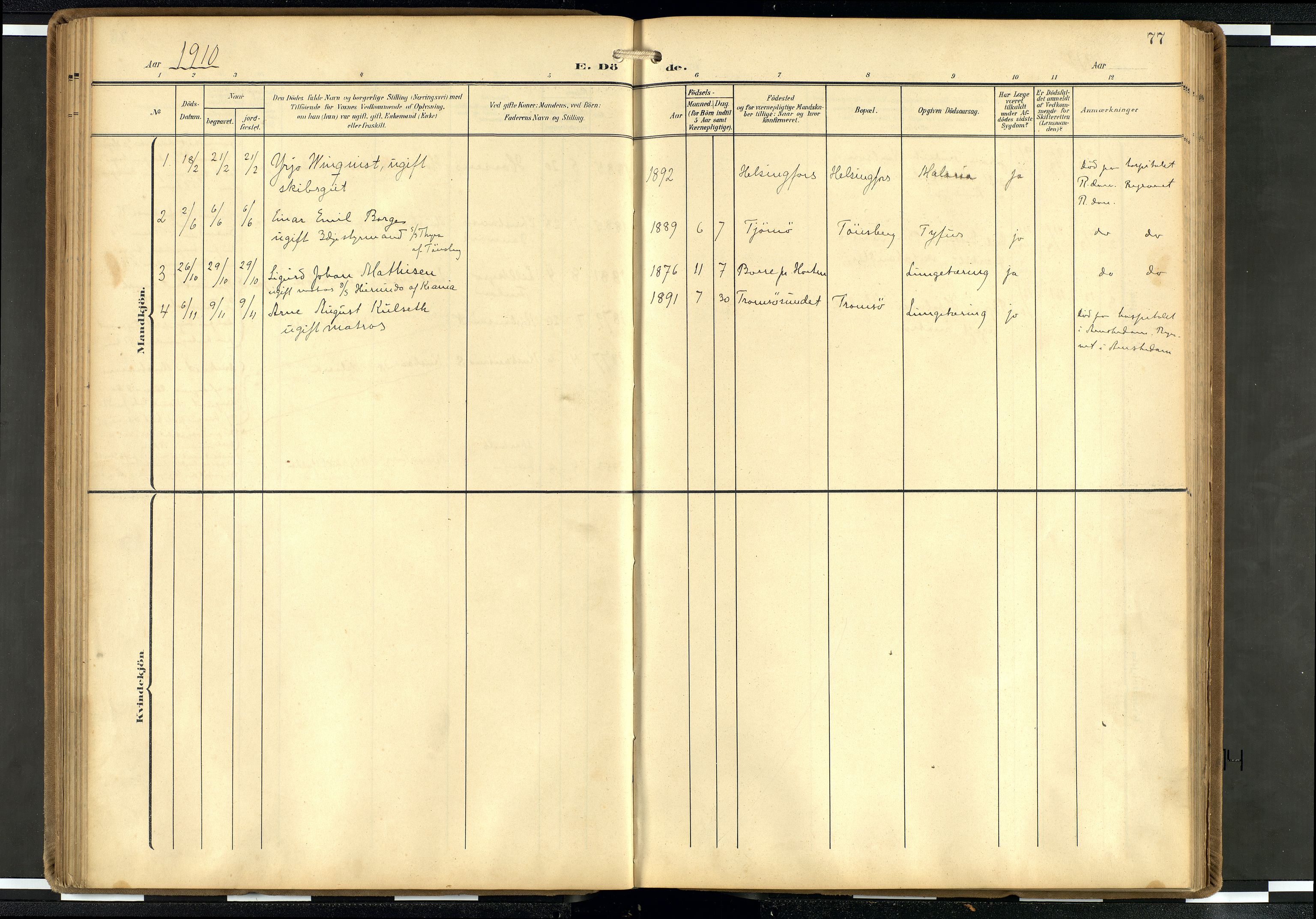 Den norske sjømannsmisjon i utlandet/Hollandske havner (Amsterdam-Rotterdam-Europort), AV/SAB-SAB/PA-0106/H/Ha/Haa/L0003: Parish register (official) no. A 3, 1908-1927, p. 76b-77a