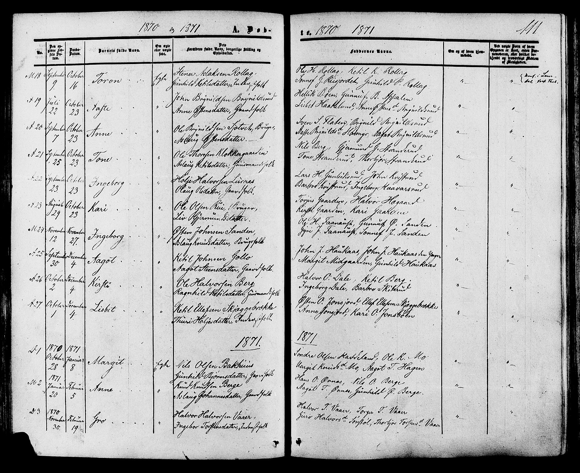 Tinn kirkebøker, SAKO/A-308/F/Fa/L0006: Parish register (official) no. I 6, 1857-1878, p. 111