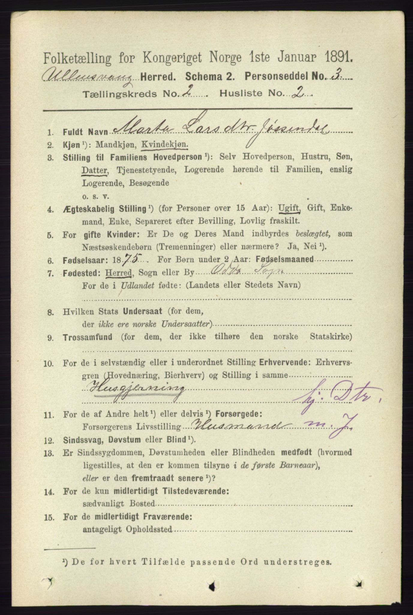 RA, 1891 census for 1230 Ullensvang, 1891, p. 330