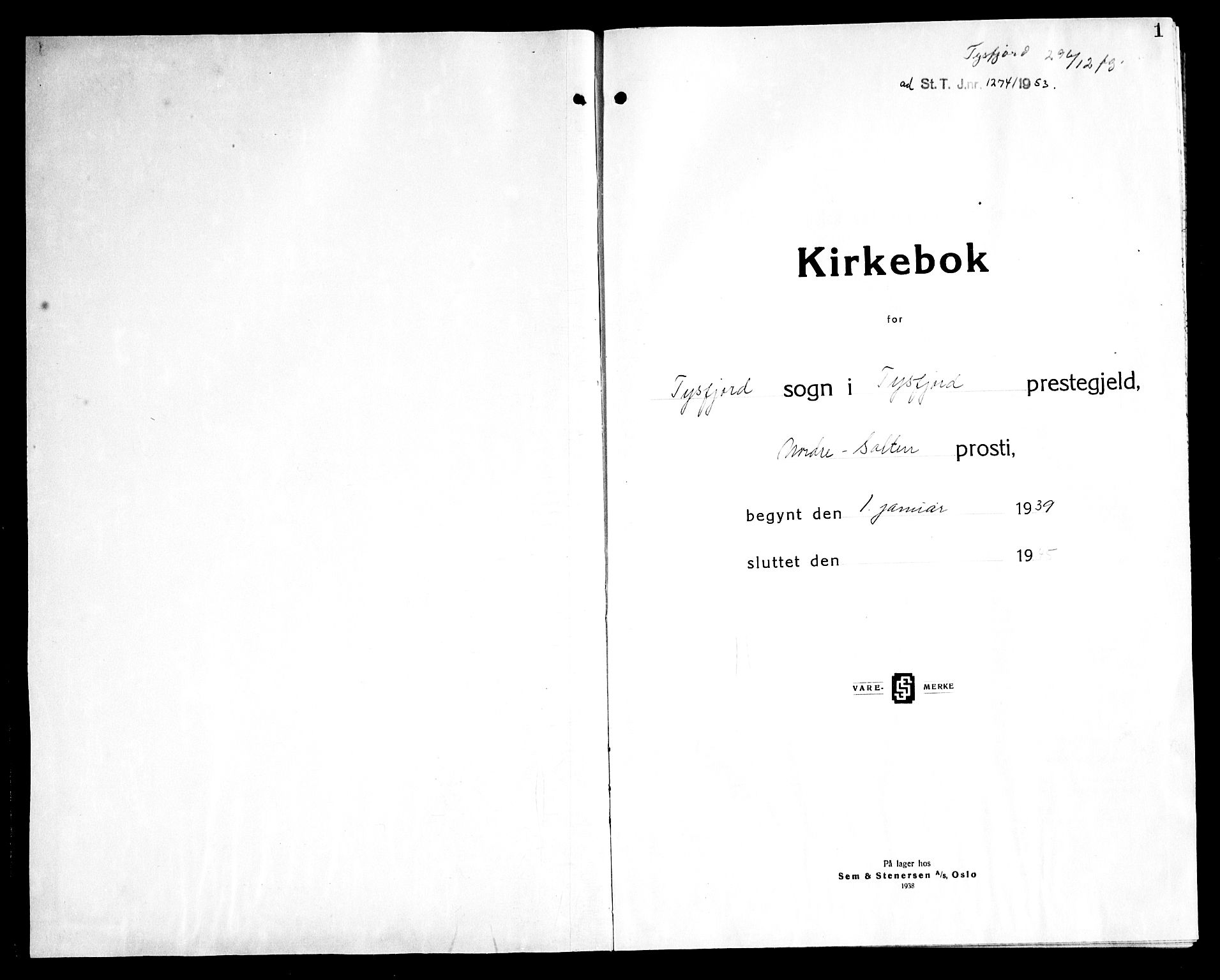 Ministerialprotokoller, klokkerbøker og fødselsregistre - Nordland, AV/SAT-A-1459/861/L0881: Parish register (copy) no. 861C07, 1938-1945, p. 1