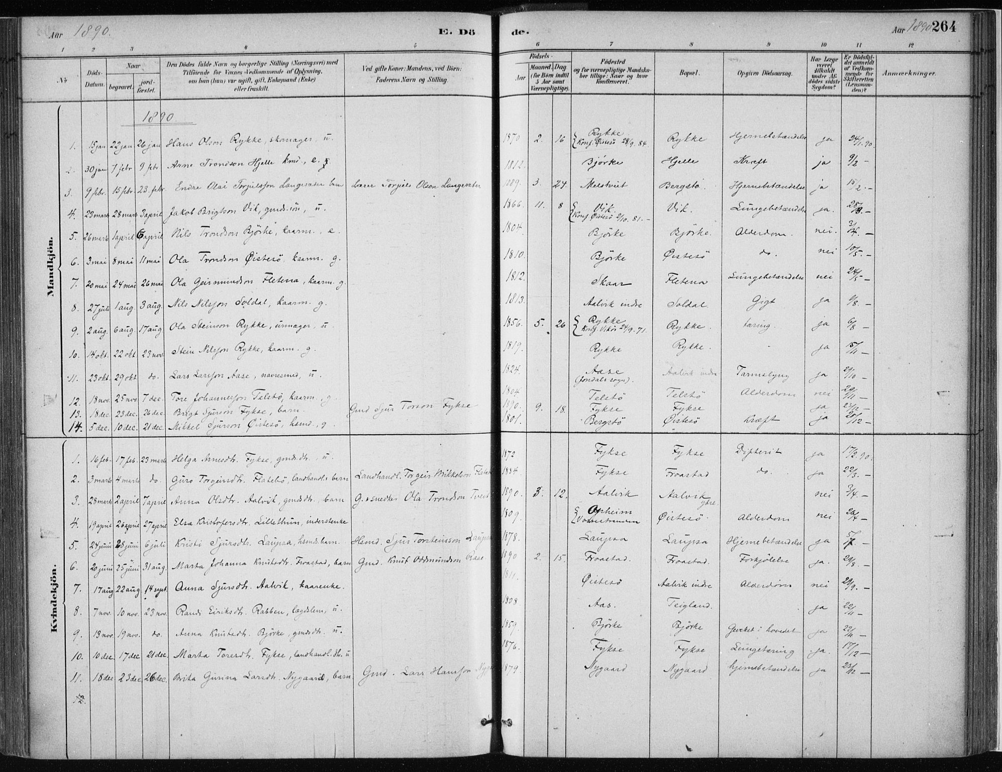 Kvam sokneprestembete, SAB/A-76201/H/Haa: Parish register (official) no. C  1, 1880-1906, p. 264